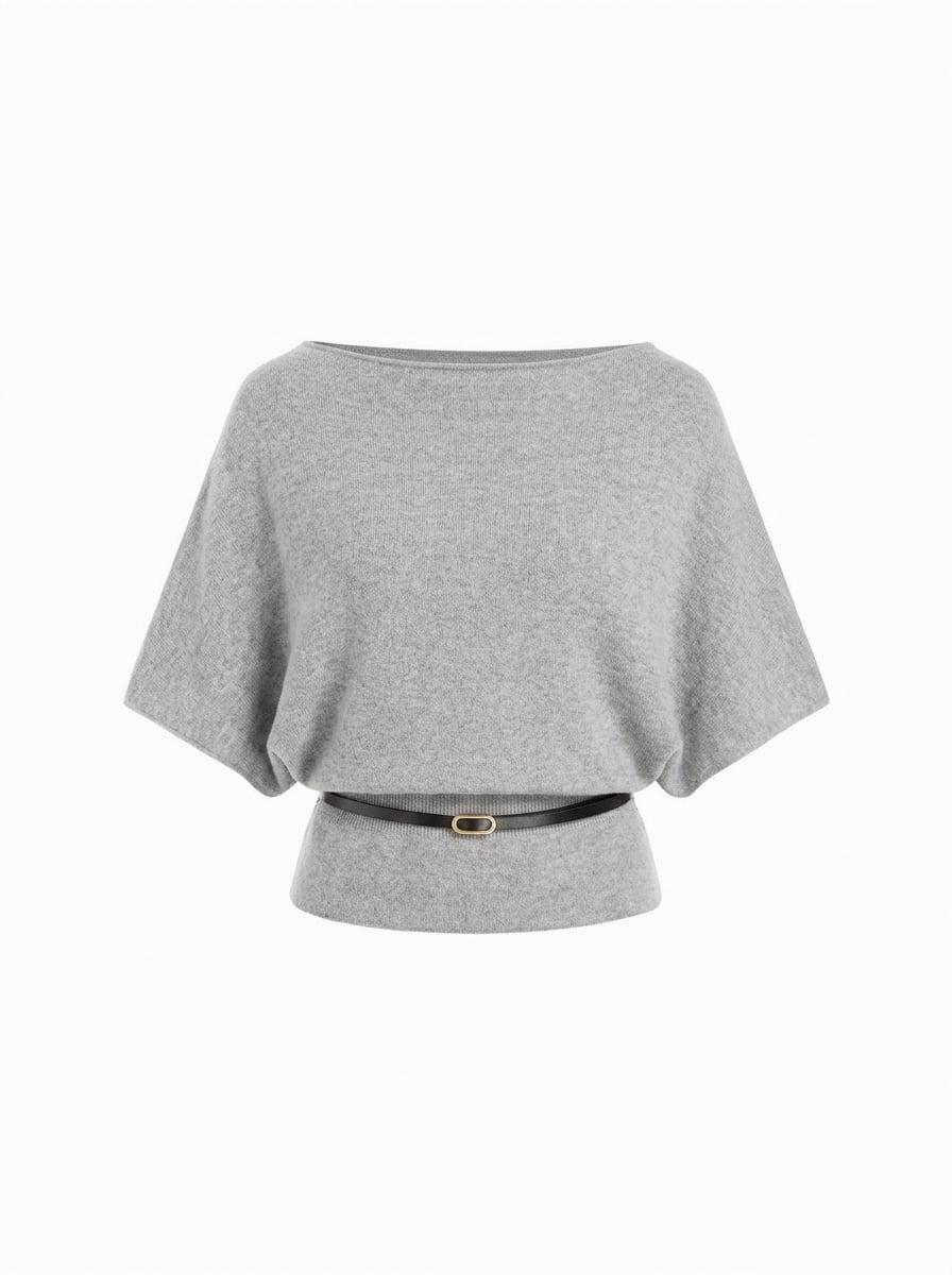 Knit Boat Neck Batwing Sleeve Top With Belt by CIDER
