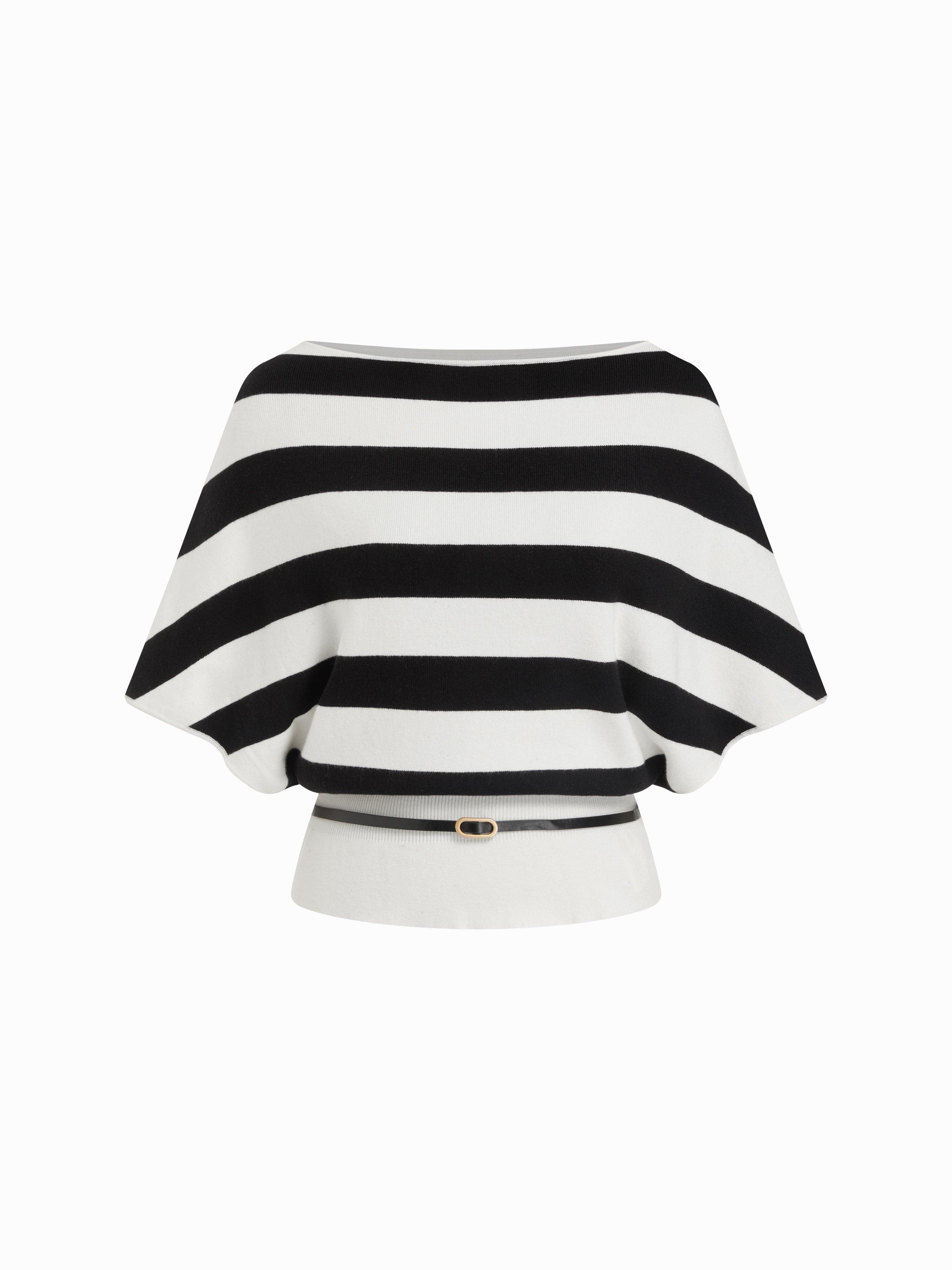 Knit Boat Neck Batwing Sleeve Top With Belt by CIDER
