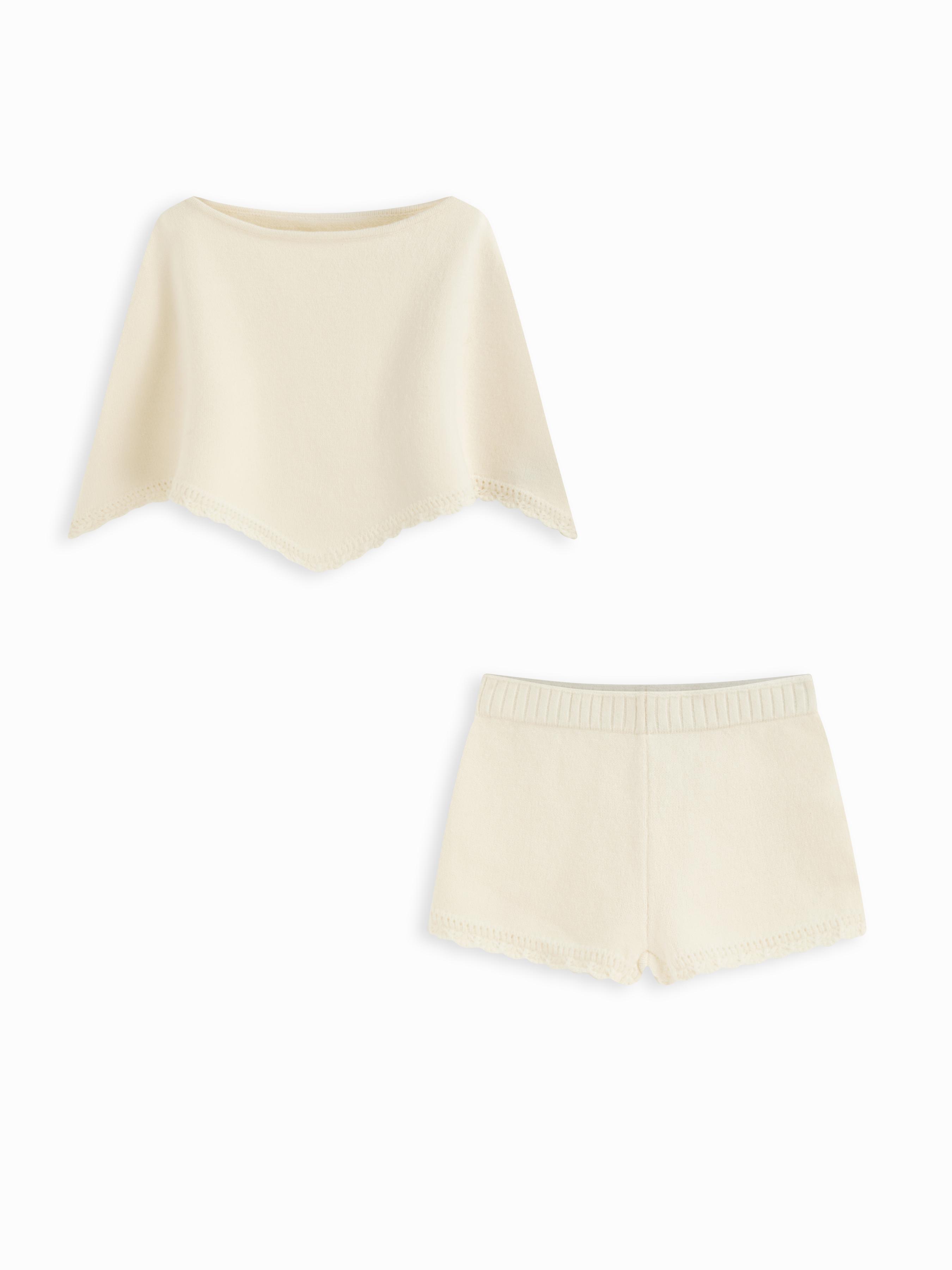 Knit Boat Neck Cloak Top & Lettuce Trim Shorts Set by CIDER