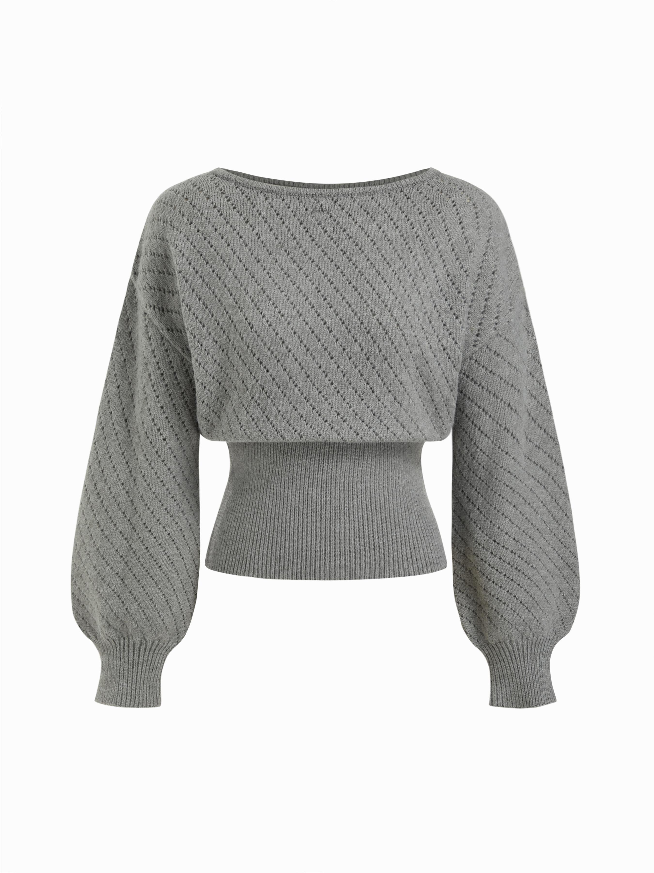 Knit Boat Neck Hollow Out Oversized Long Sleeve Top by CIDER