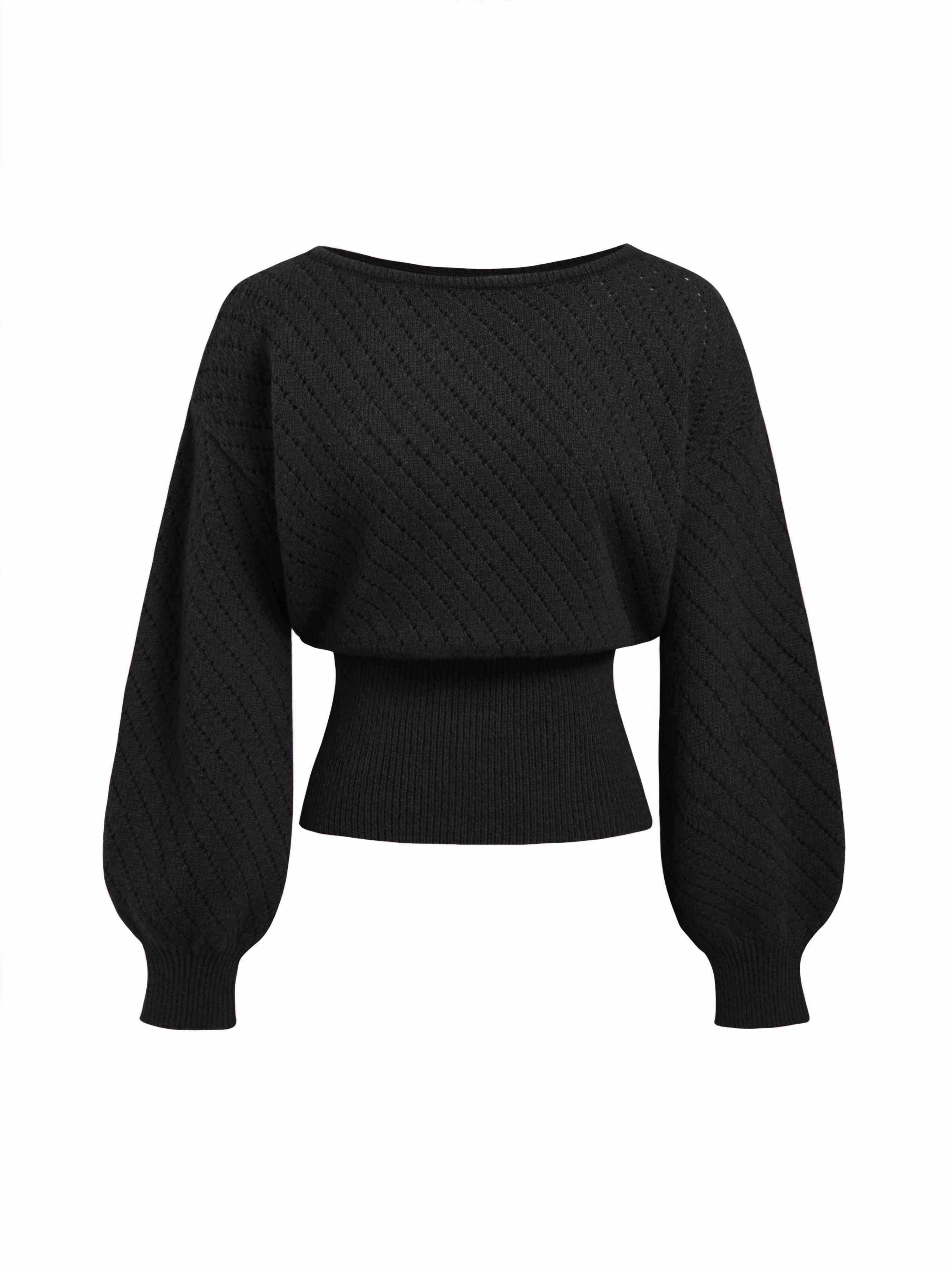 Knit Boat Neck Hollow Out Oversized Long Sleeve Top by CIDER