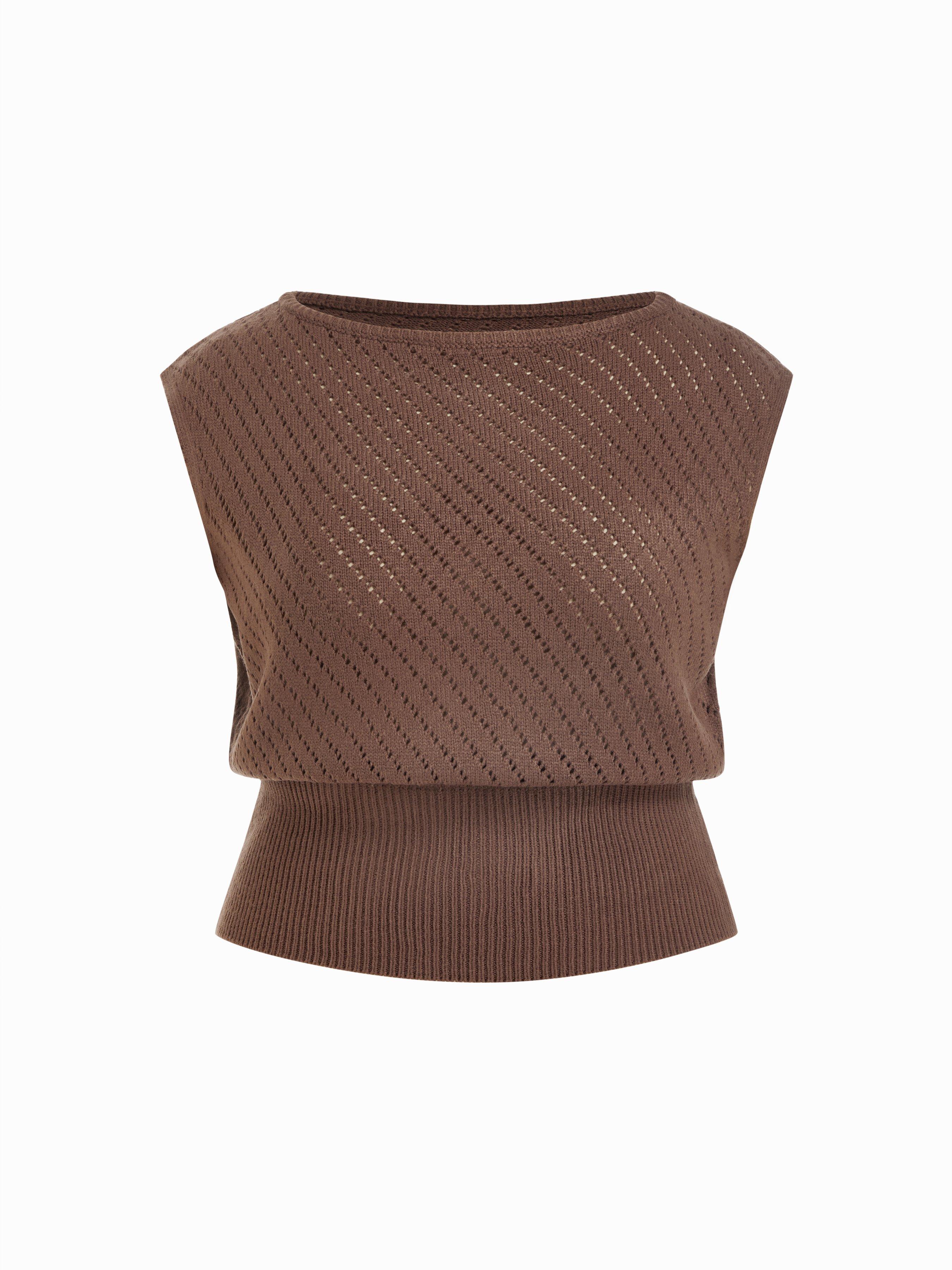 Knit Boat Neck Hollow Out Top Curve & Plus by CIDER