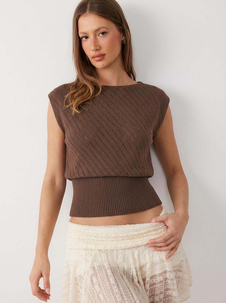 Knit Boat Neck Hollow Out Top by CIDER