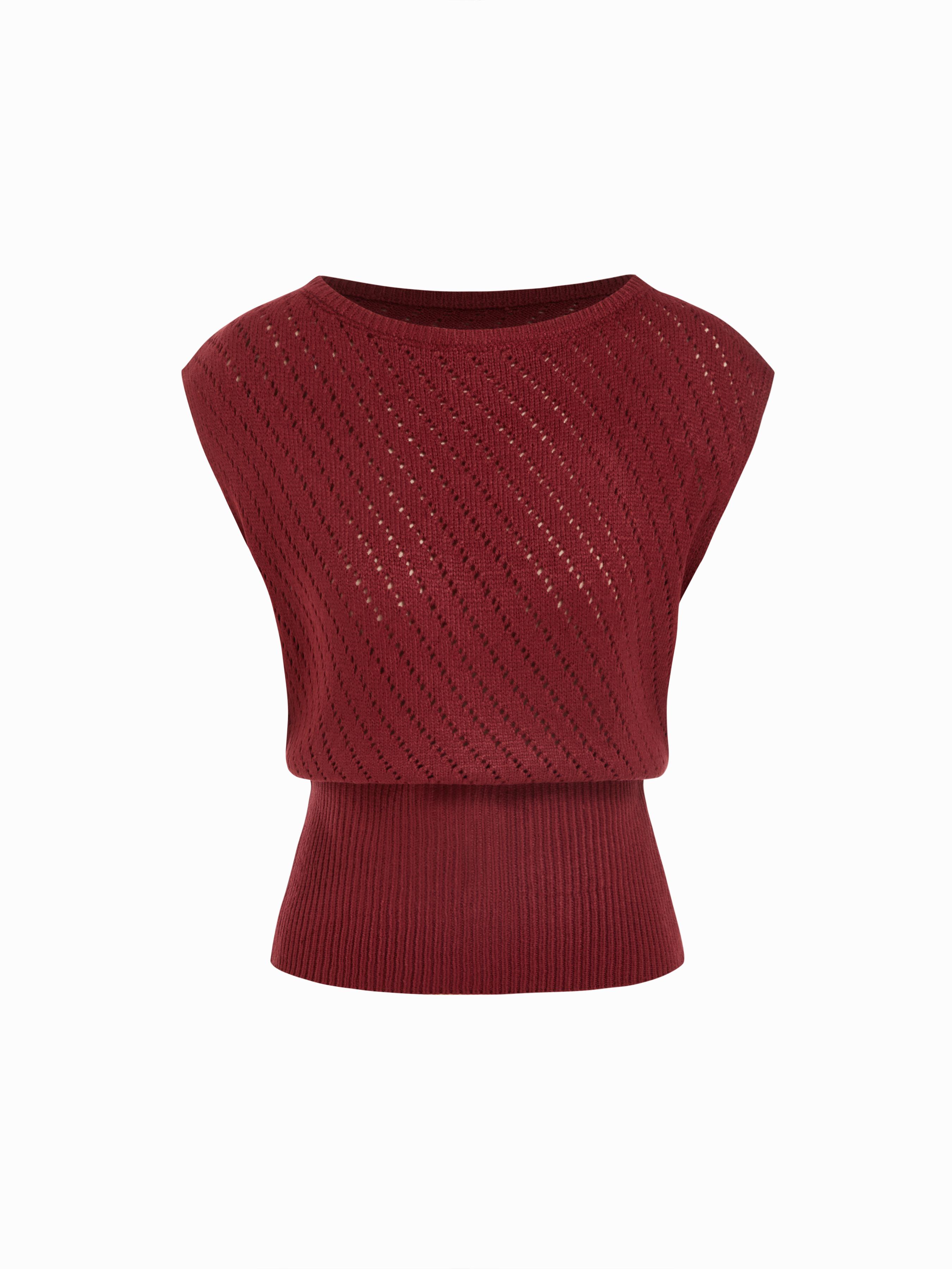 Knit Boat Neck Hollow Out Top by CIDER