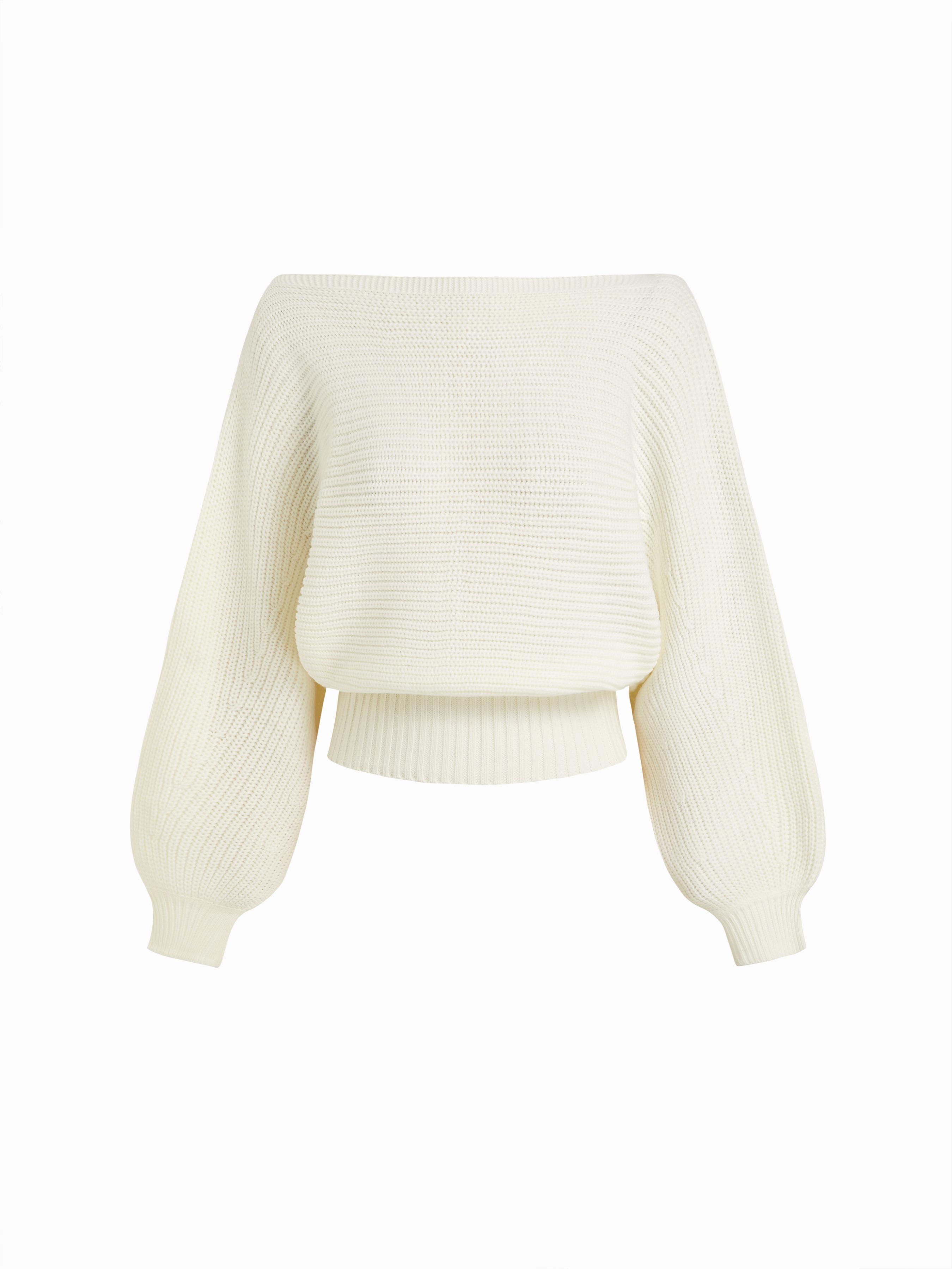 Knit Boat Neck Long Sleeve Cinched Waist Oversized Top by CIDER