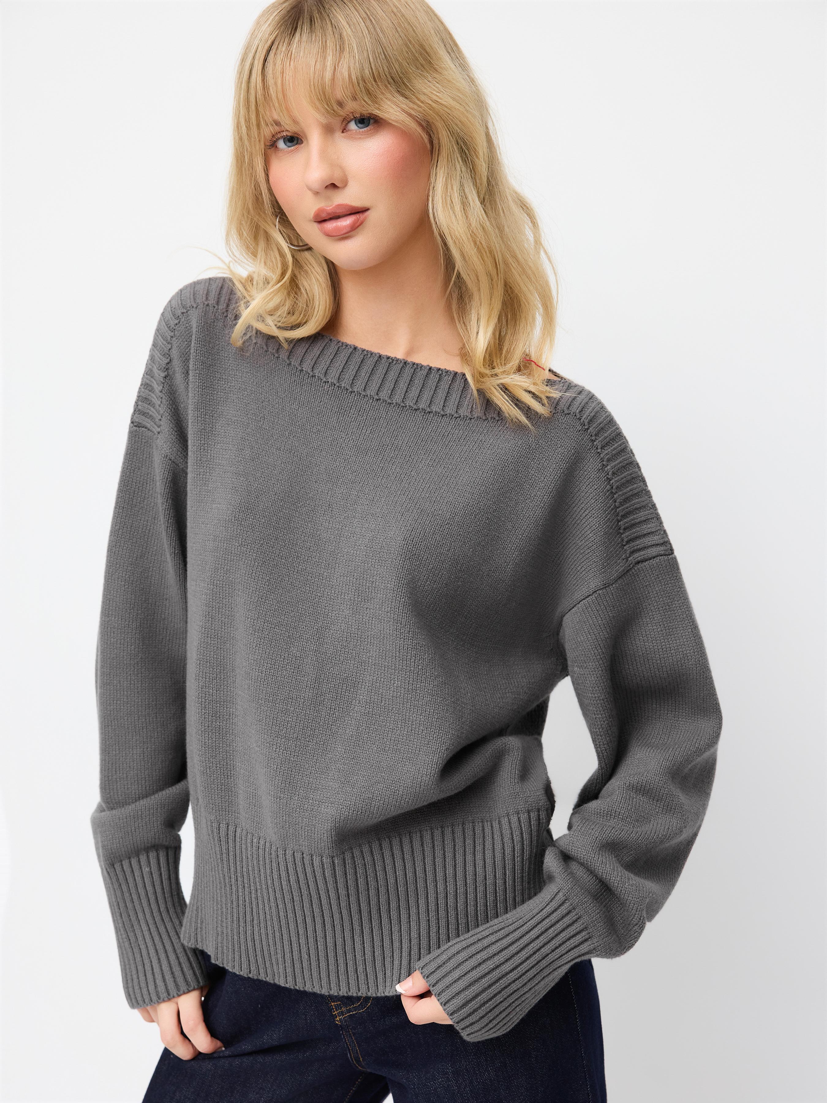 Knit Boat Neck Long Sleeve Top by CIDER