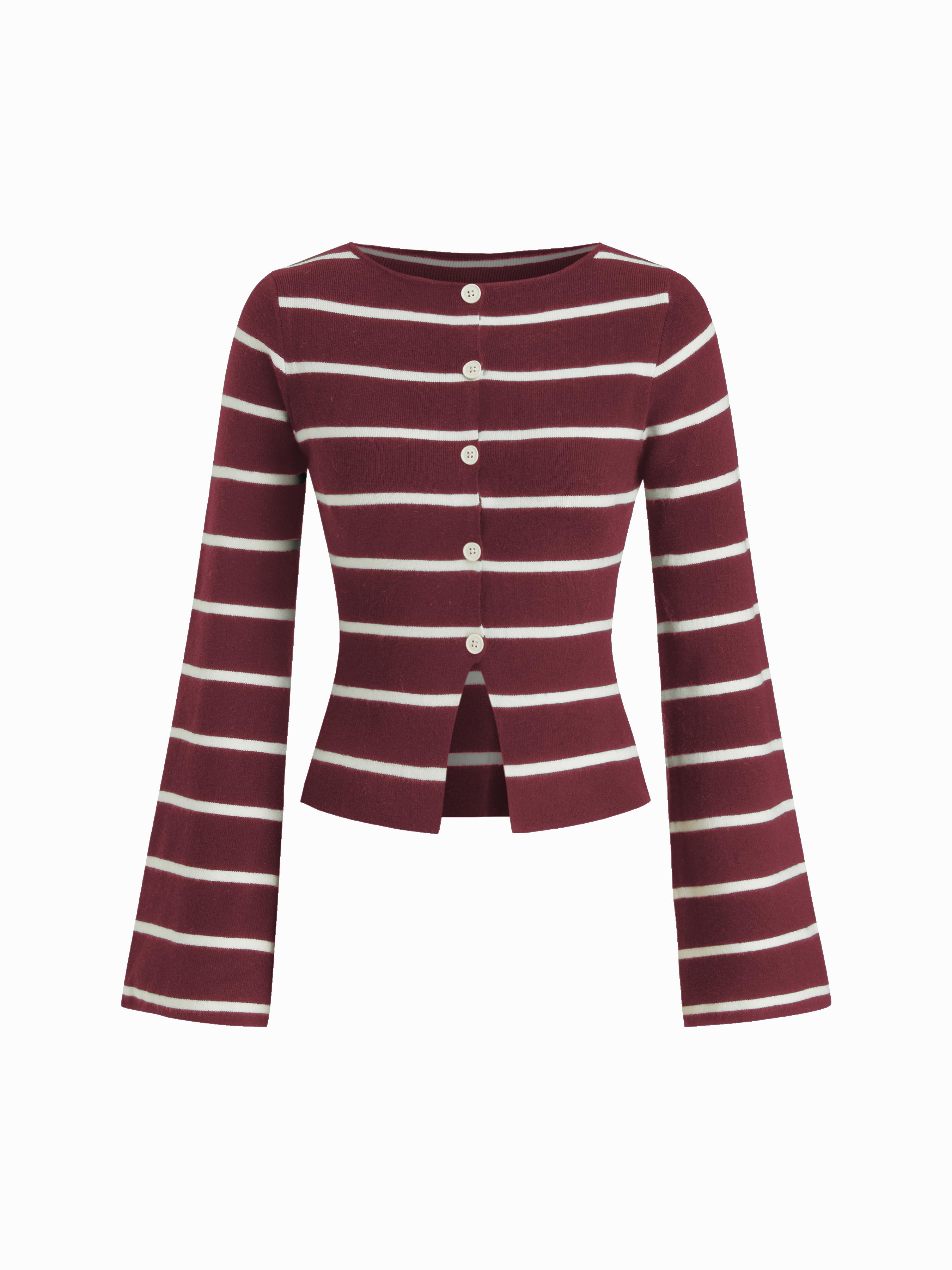 Knit Boat Neck Stripe Cardigan by CIDER