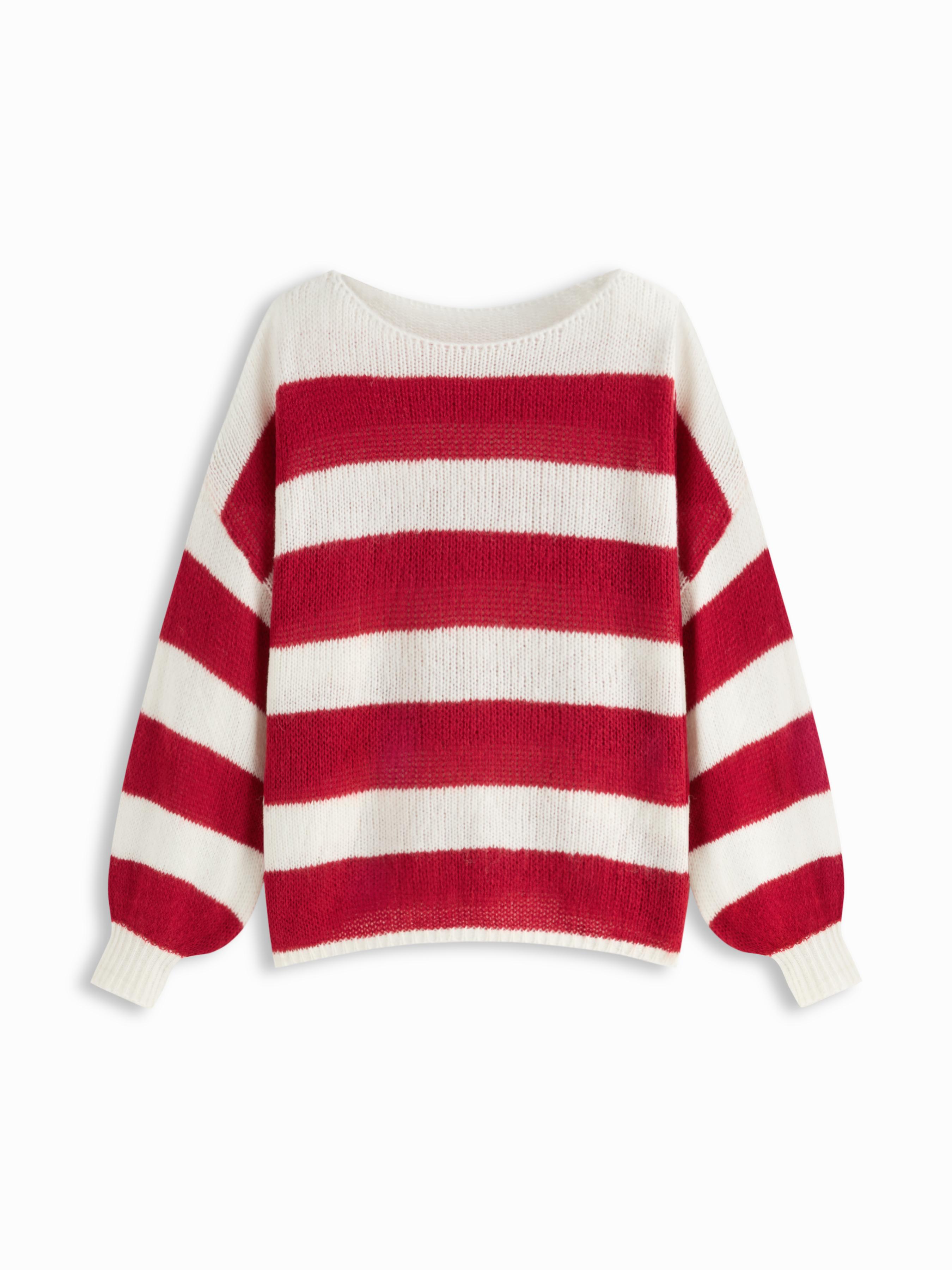 Knit Boat Neck Striped Long Sleeve Sweater by CIDER