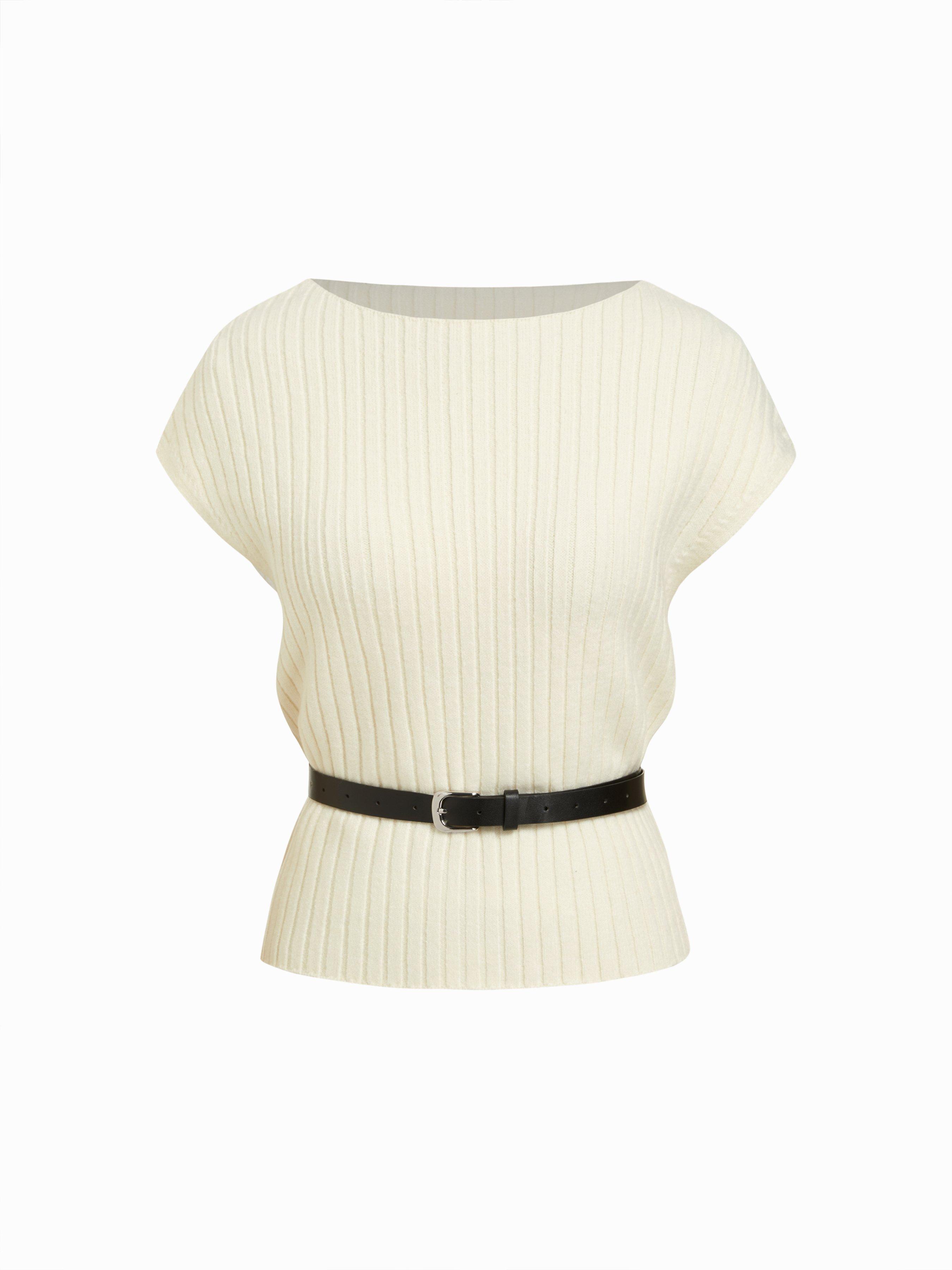Knit Boat Neck Top With Belt by CIDER