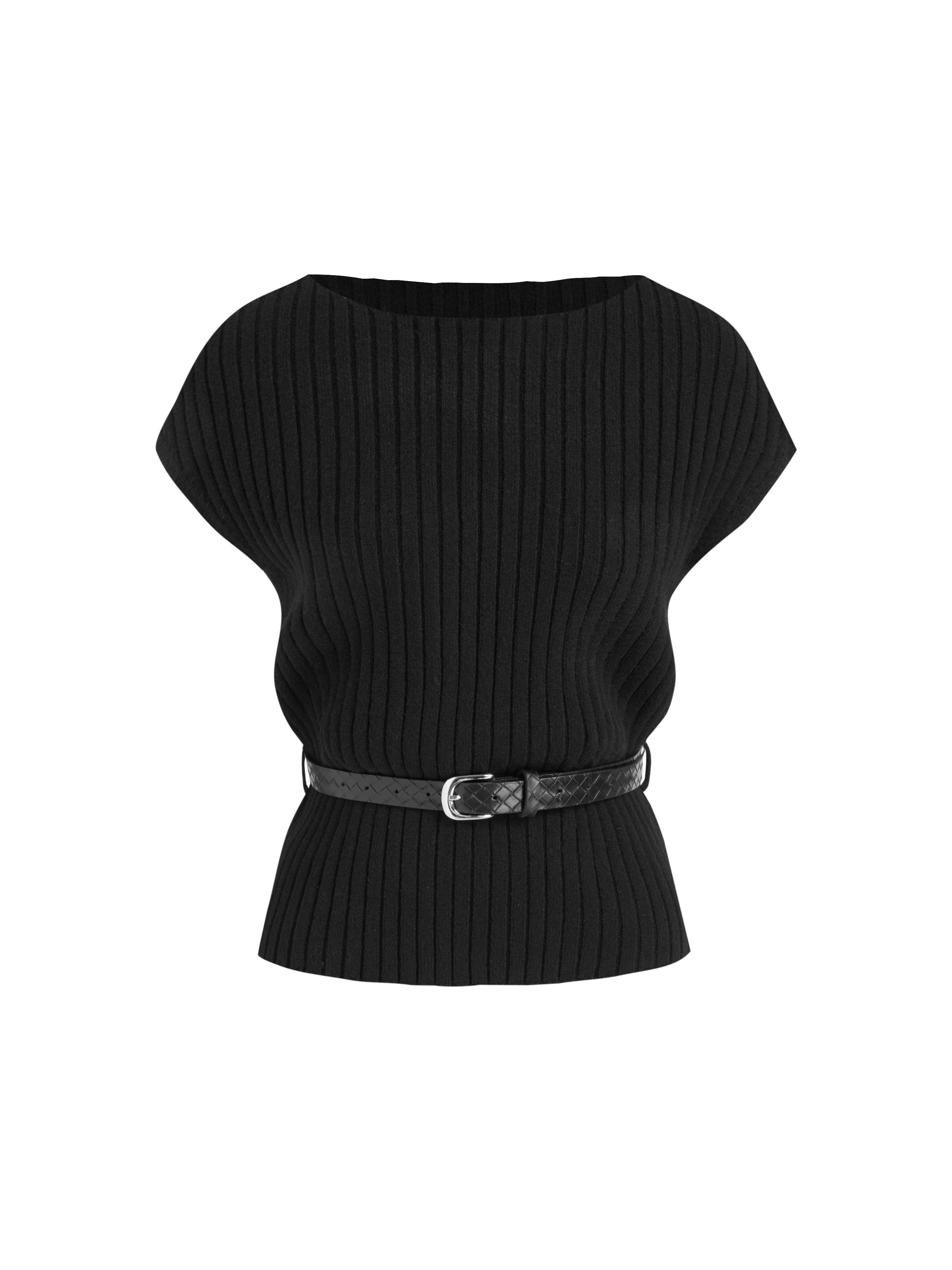 Knit Boat Neck Top With Belt by CIDER