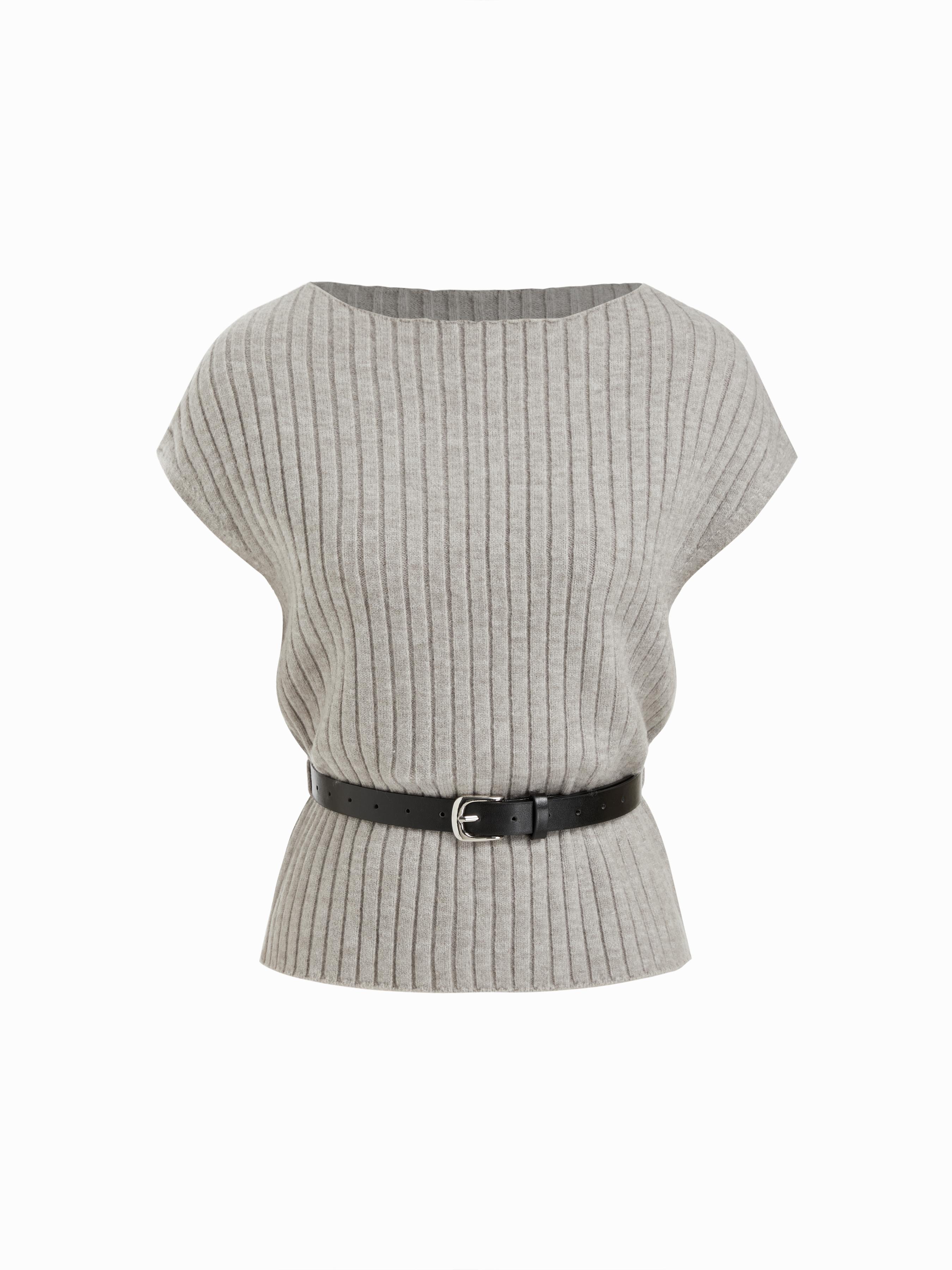 Knit Boat Neck Top With Belt by CIDER