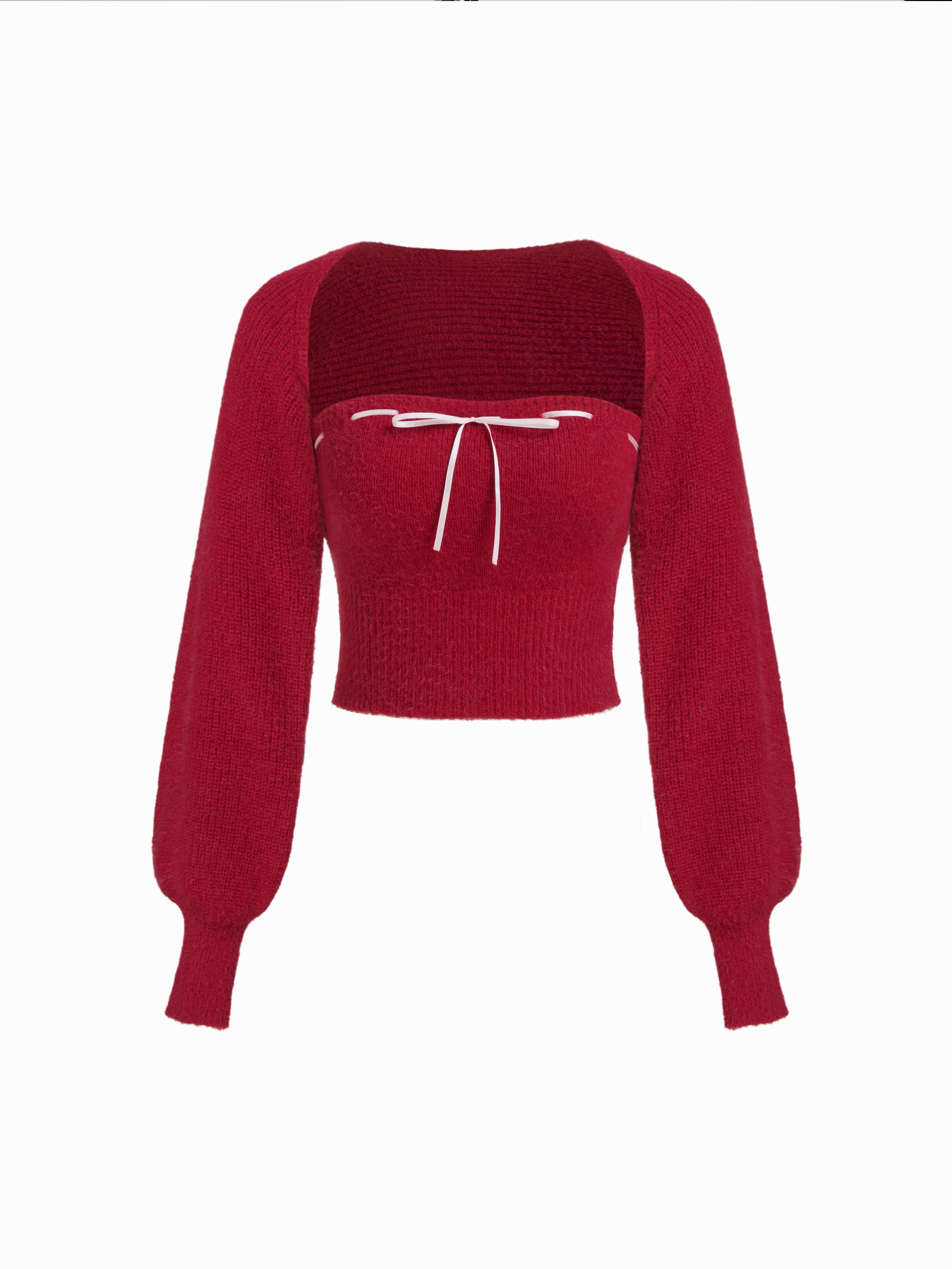 Knit Bowknot Tube Top With Crop Shrug by CIDER