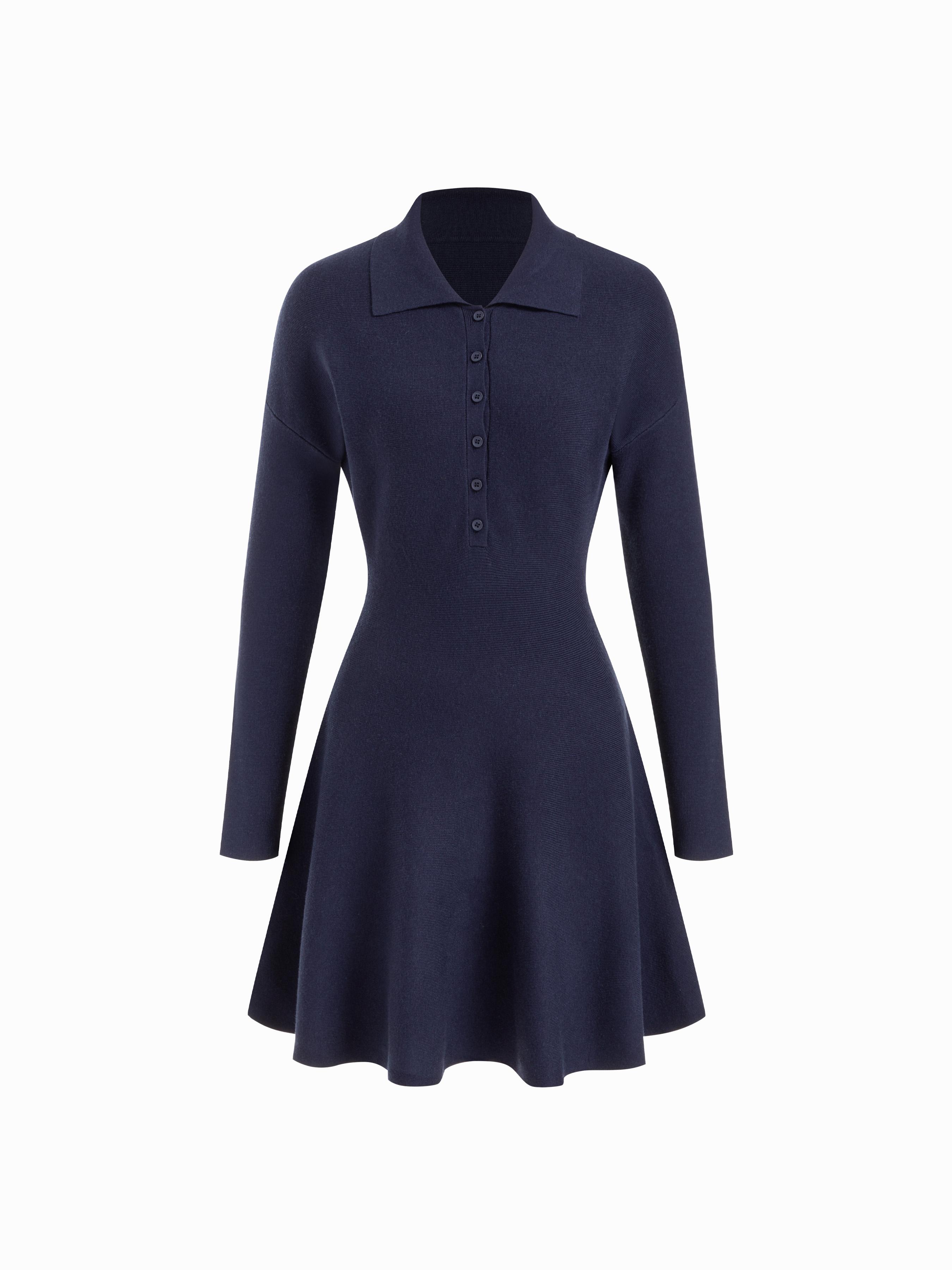 Knit Collar Button A-line Mini Dress by CIDER