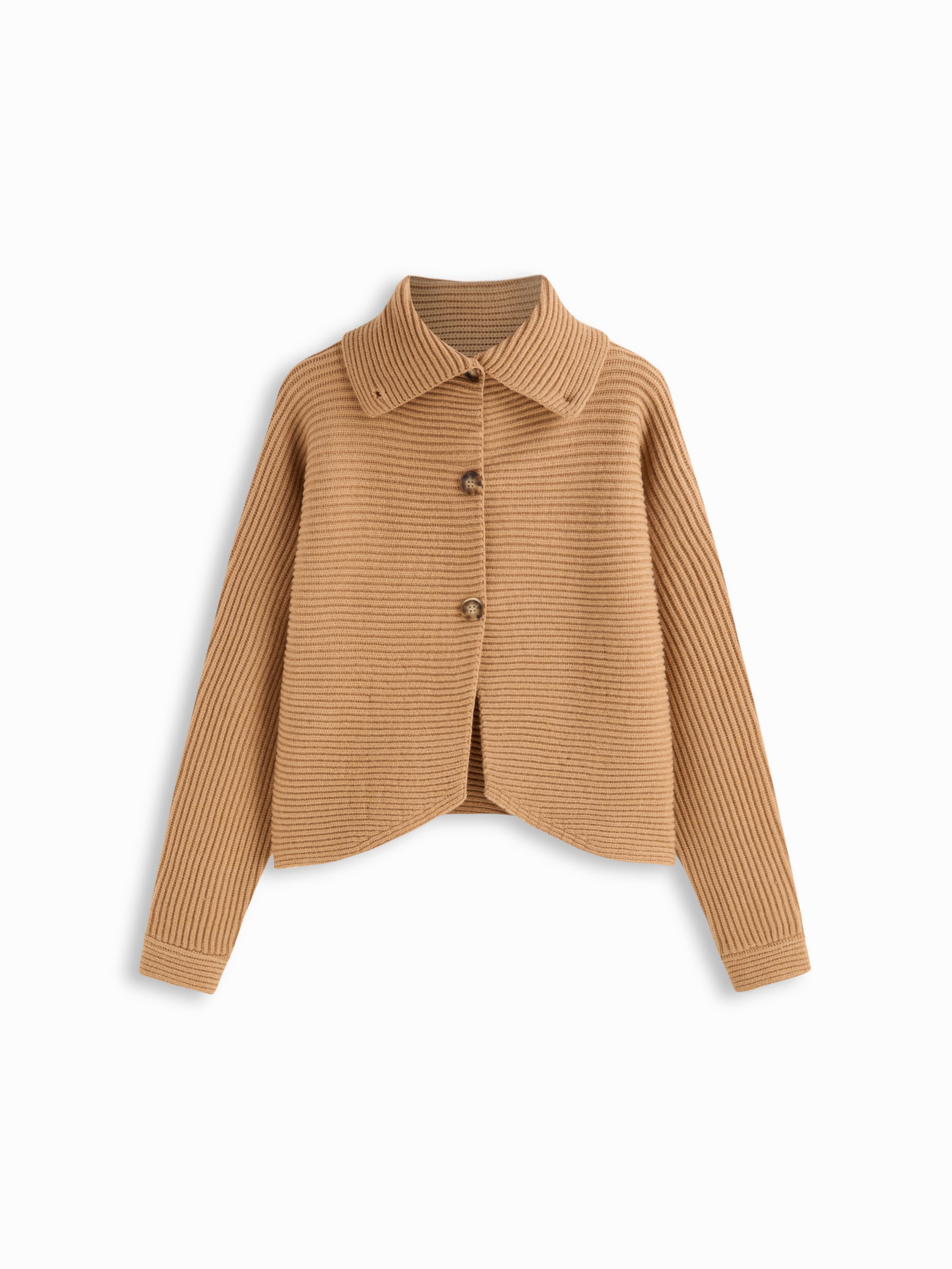 Knit Collar Button Asymmetrical Hem Oversized Cardigan by CIDER