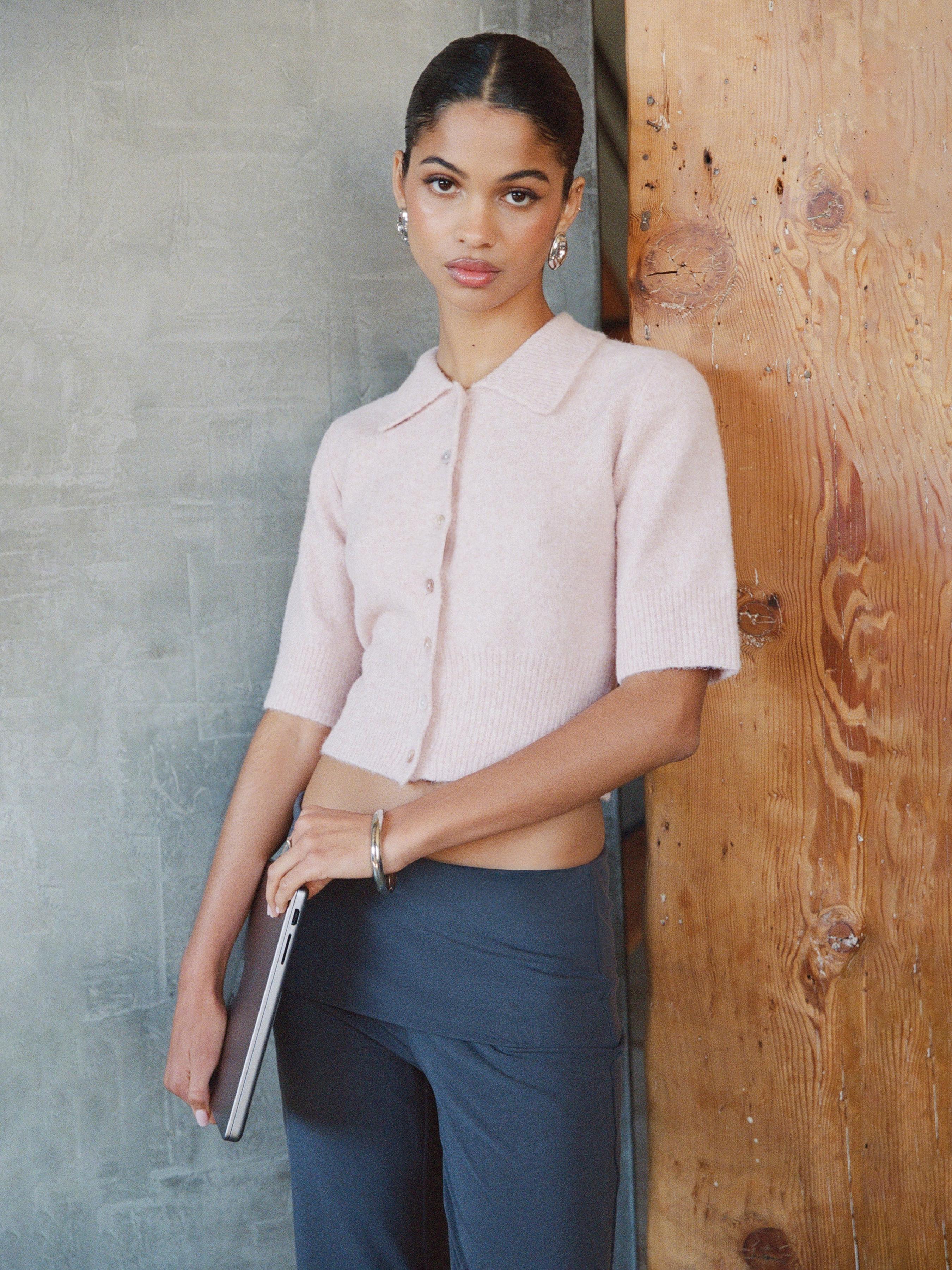 Knit Collar Button Cardigan by CIDER