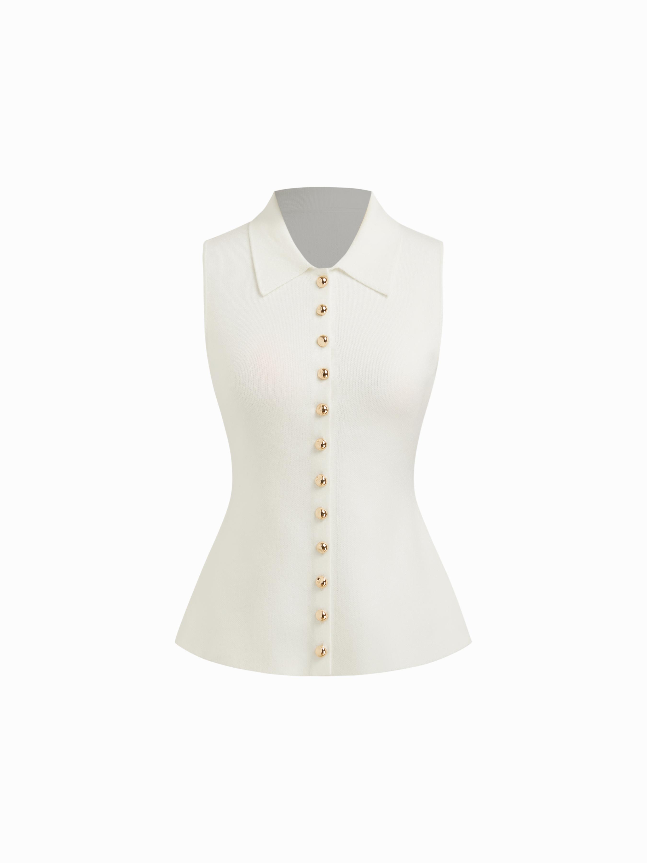 Knit Collar Button Through Tank Top by CIDER