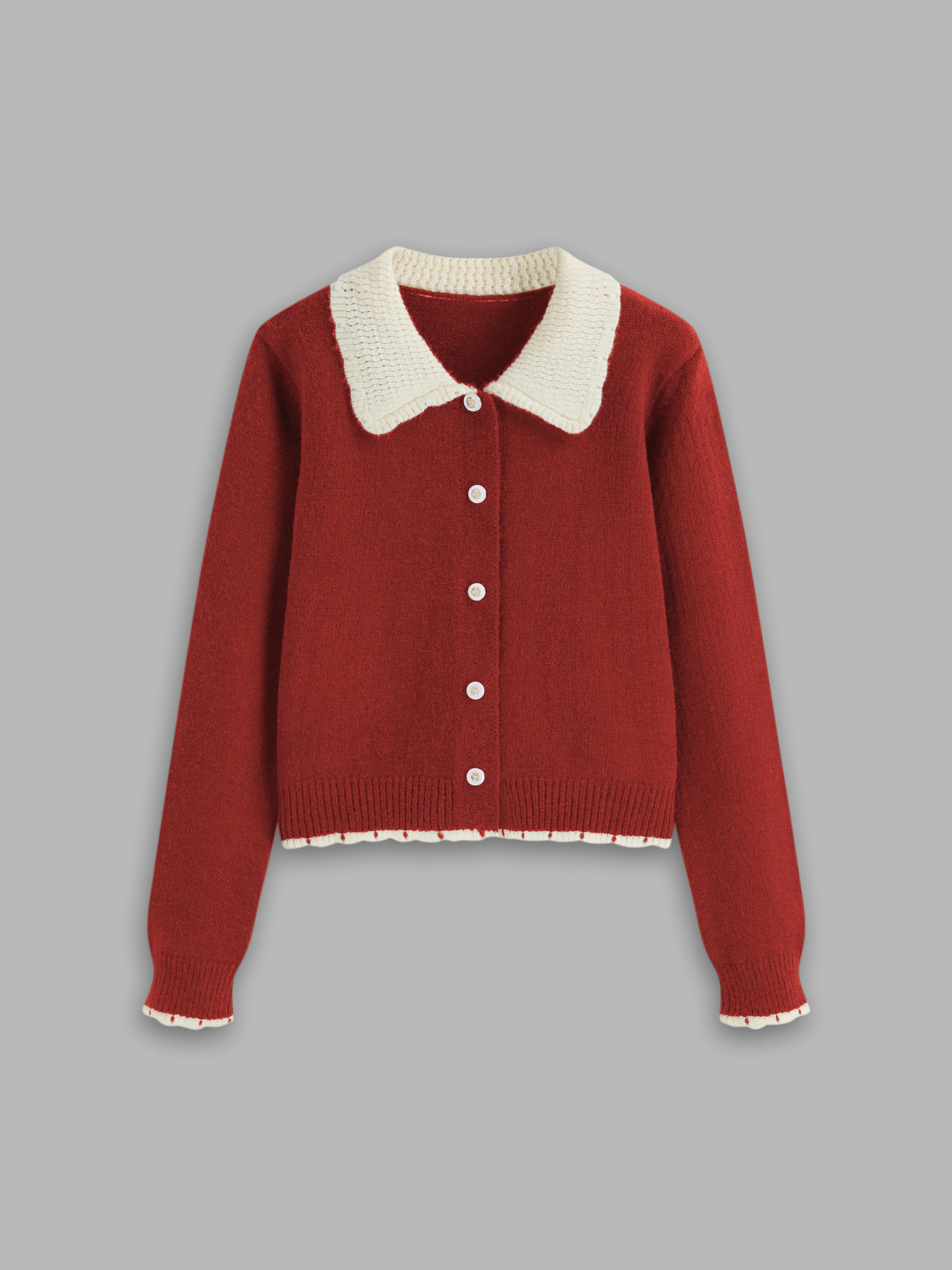 Knit Collar Contrasting Binding Button Up Cardigan by CIDER