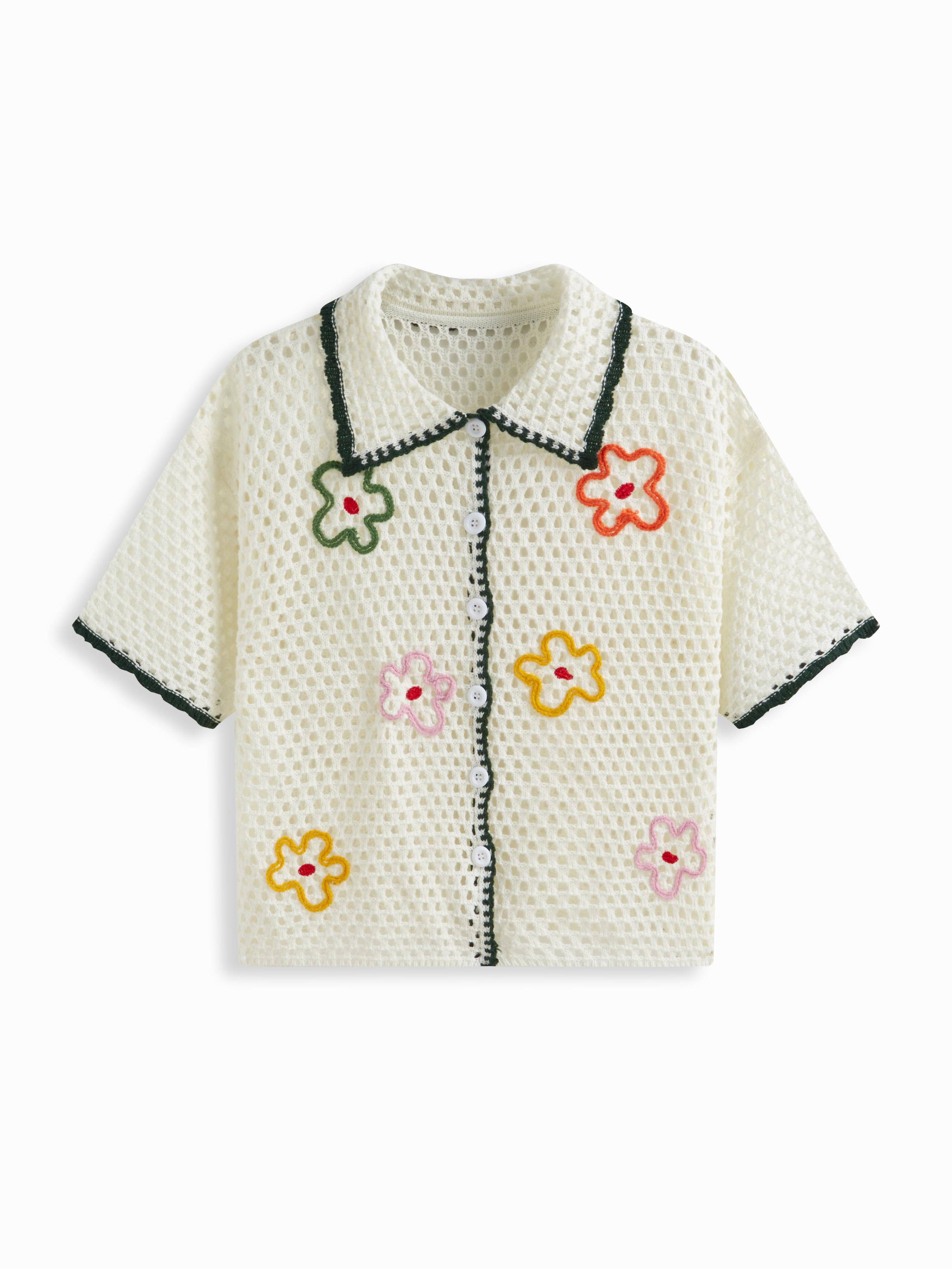 Knit Collar Floral Hollow Out See-through Oversized Cardigan by CIDER