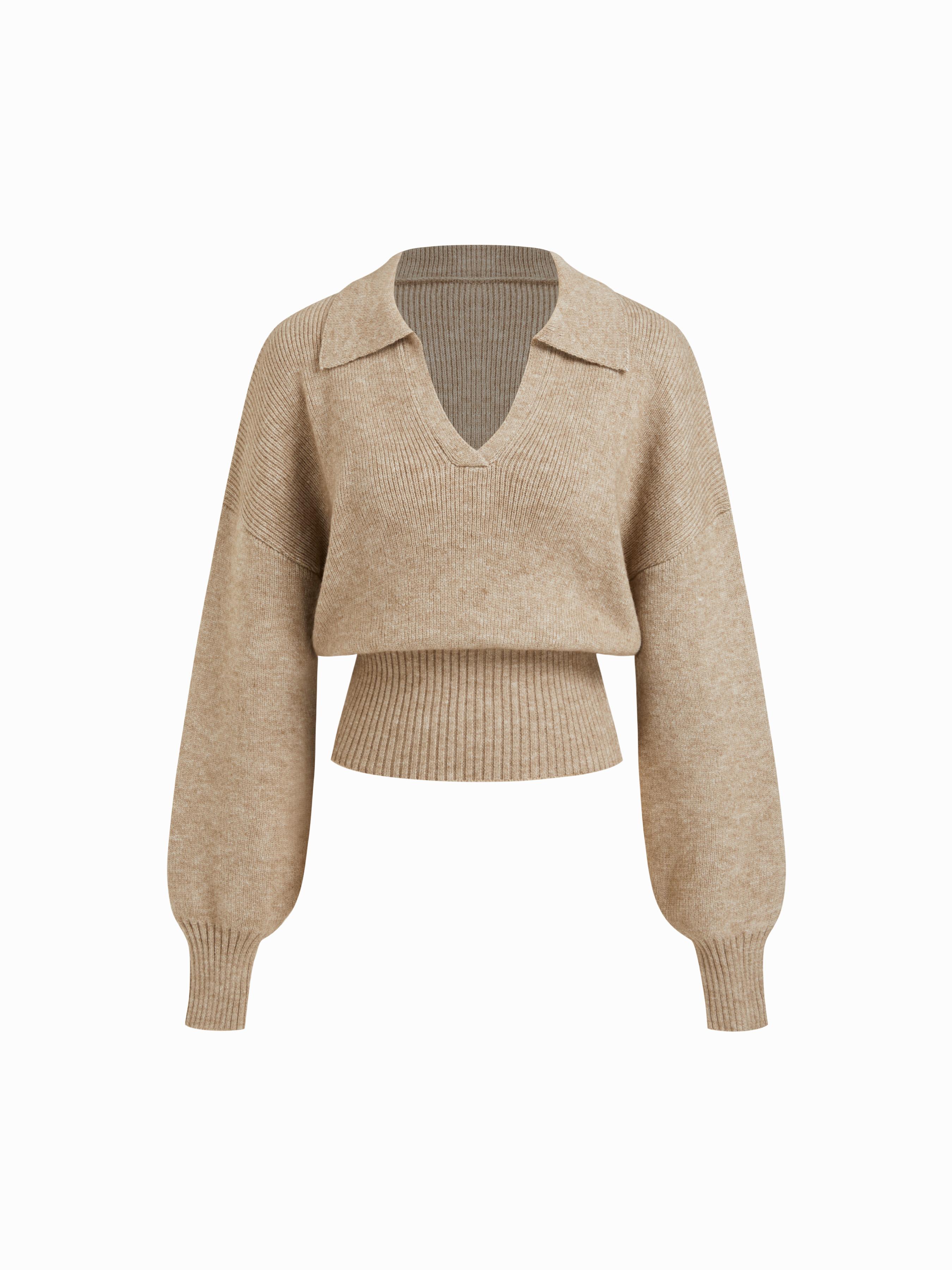 Knit Collar Lantern Sleeve Top by CIDER