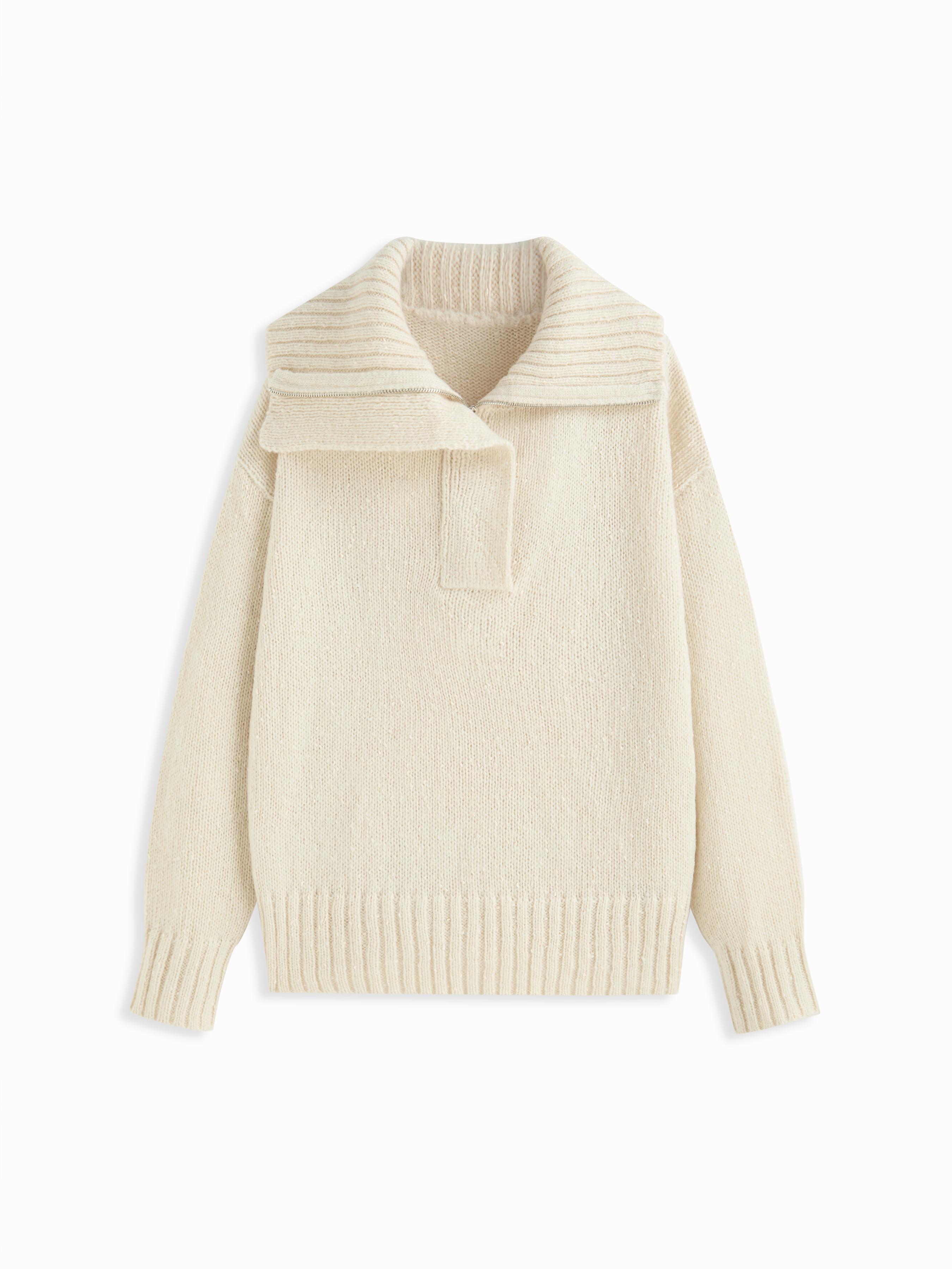 Knit Collar Long Sleeve Zipper Polo Sweater by CIDER