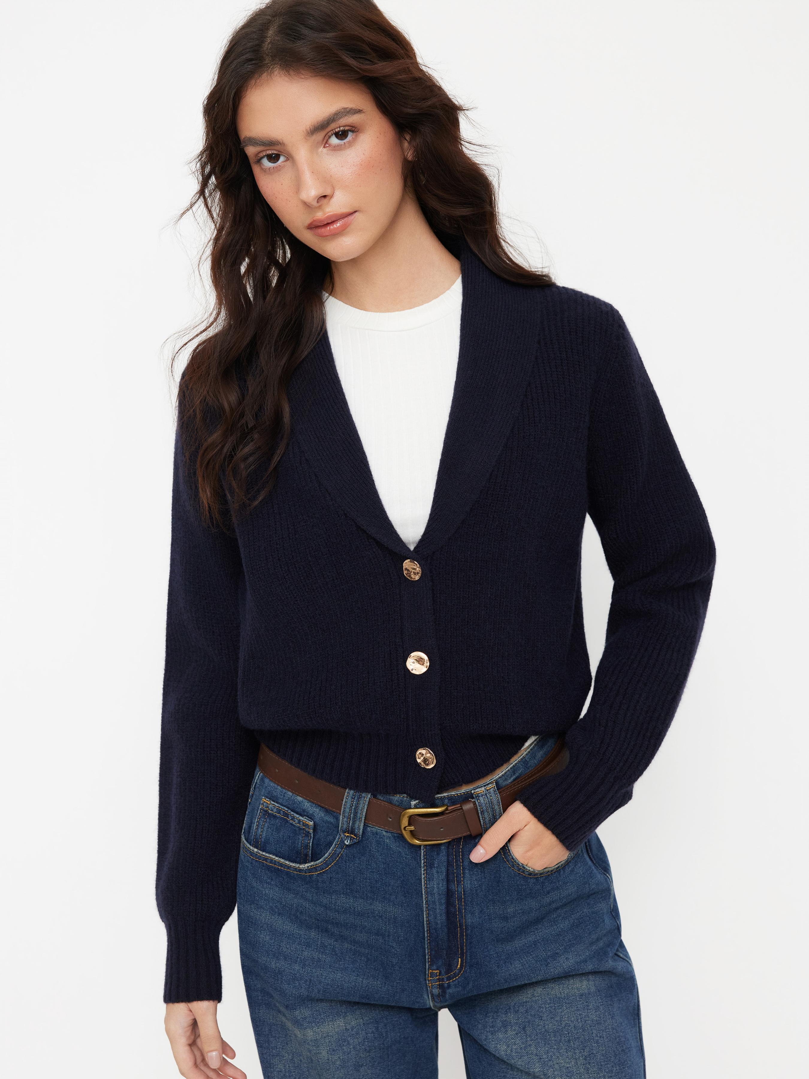 Knit Collar Metal Detail Cardigan by CIDER