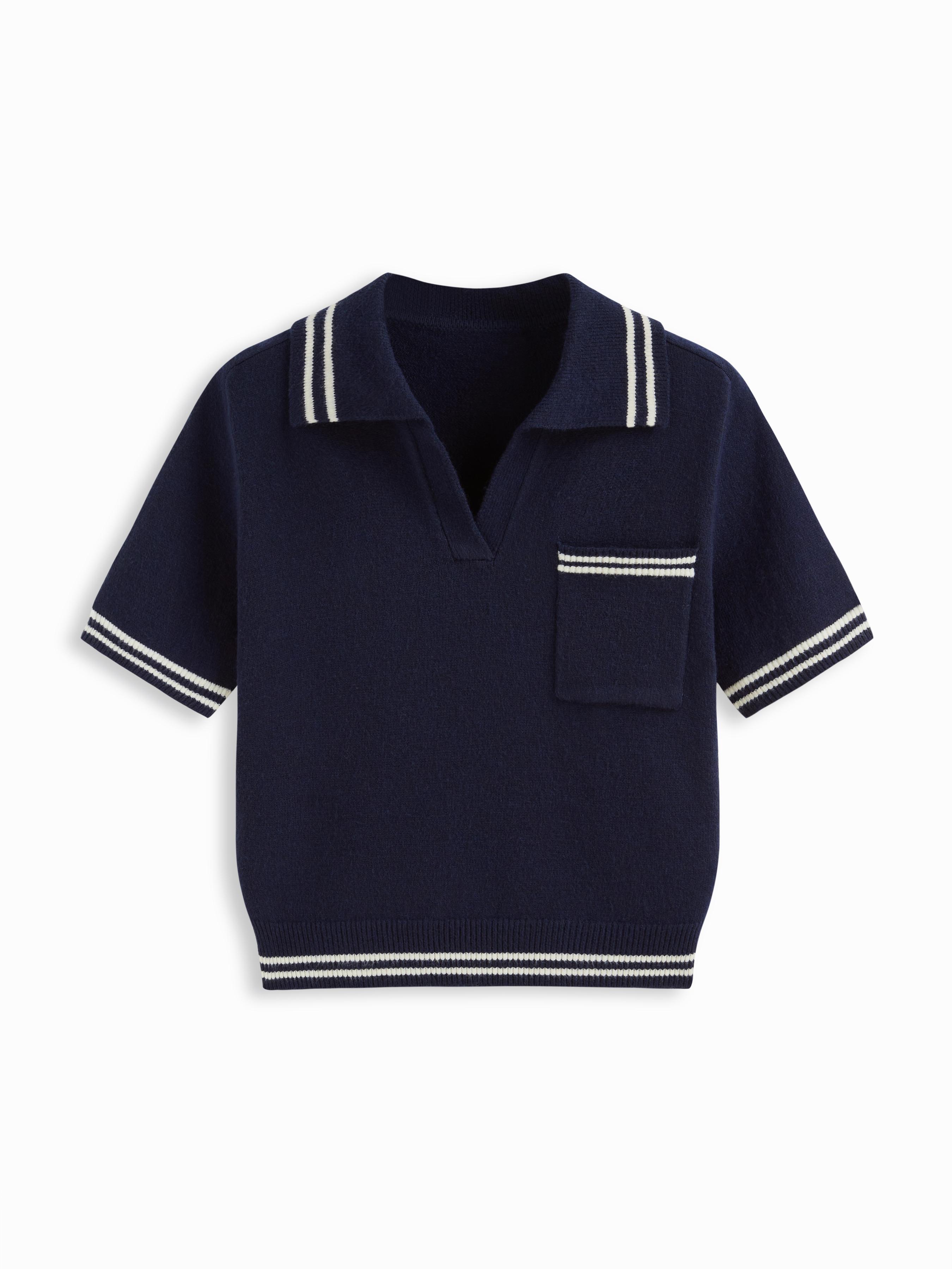 Knit Collar Stripe Short Sleeve Top by CIDER