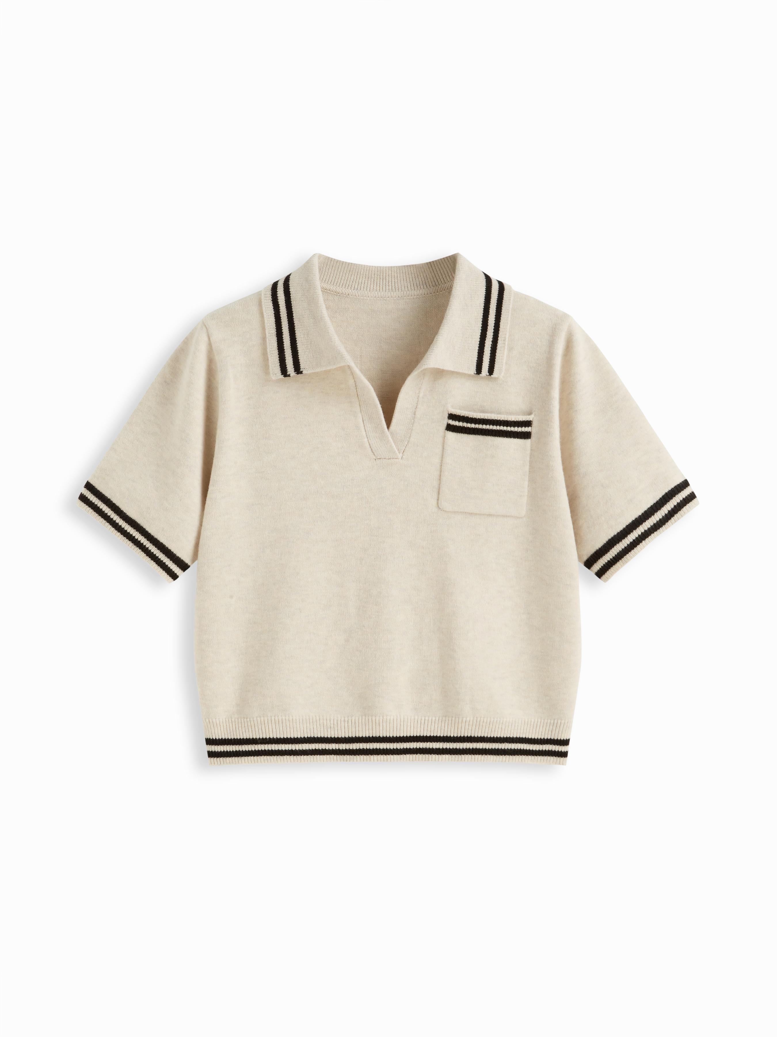 Knit Collar Stripe Short Sleeve Top Curve & Plus by CIDER