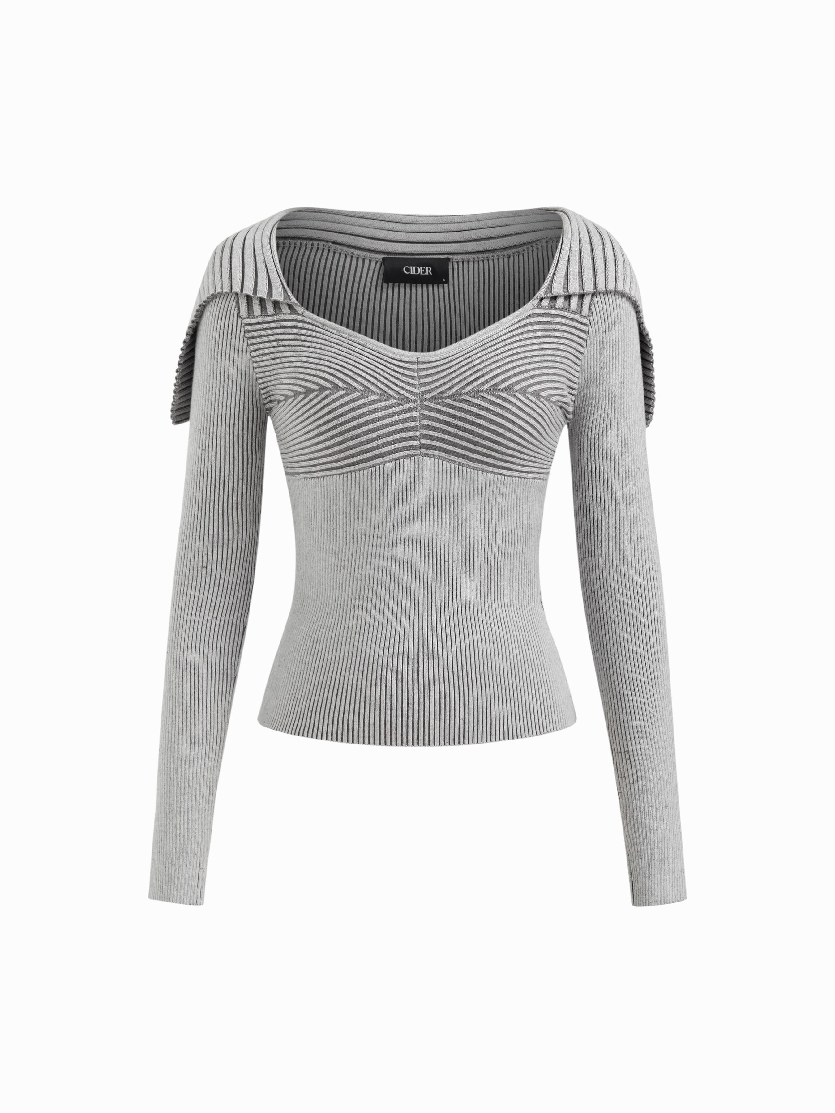 Knit Collar Striped Long Sleeve Top by CIDER