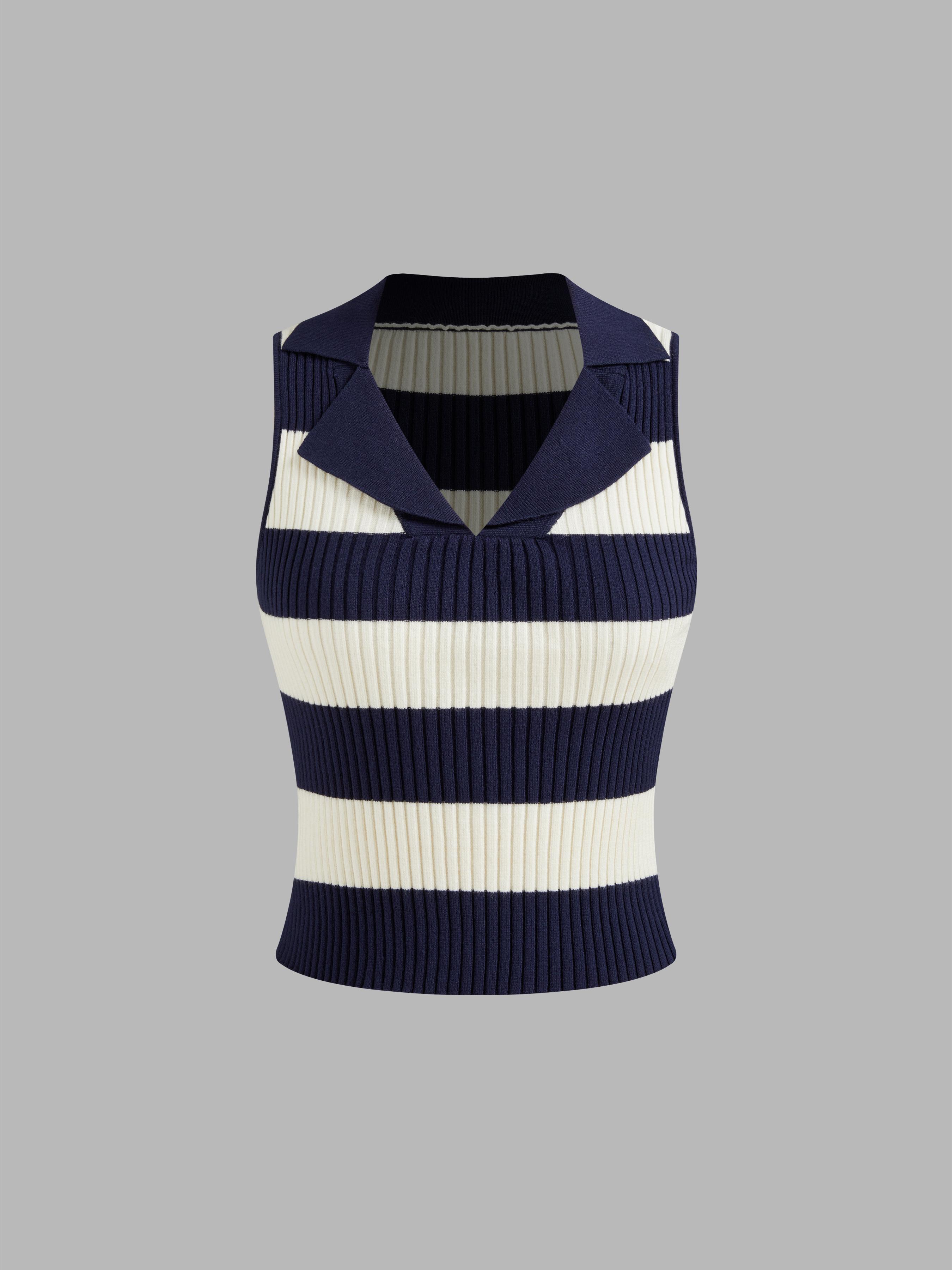 Knit Collar Striped Tank Top by CIDER