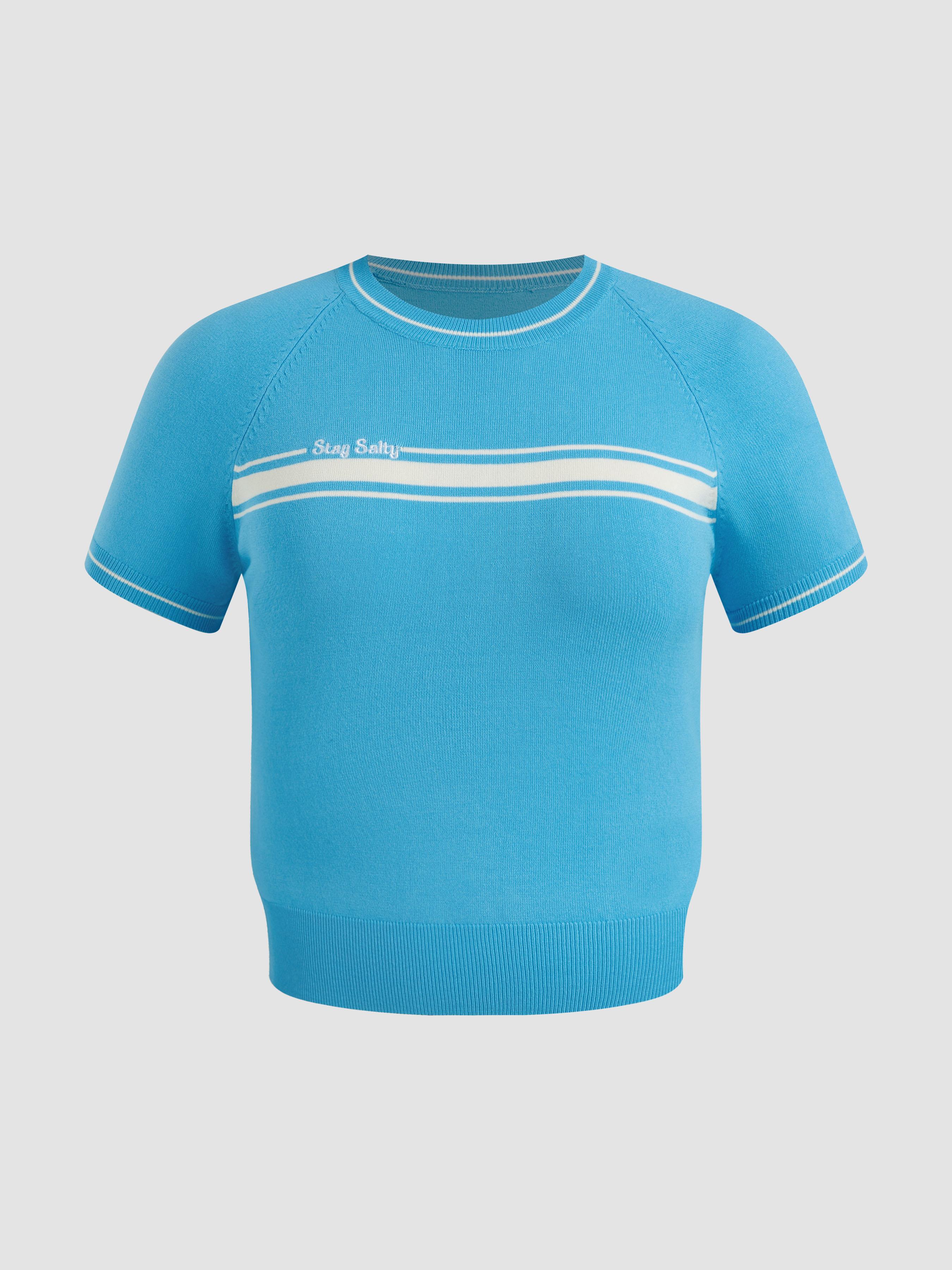 Knit Contrasting Binding Short Sleeve Tee by CIDER