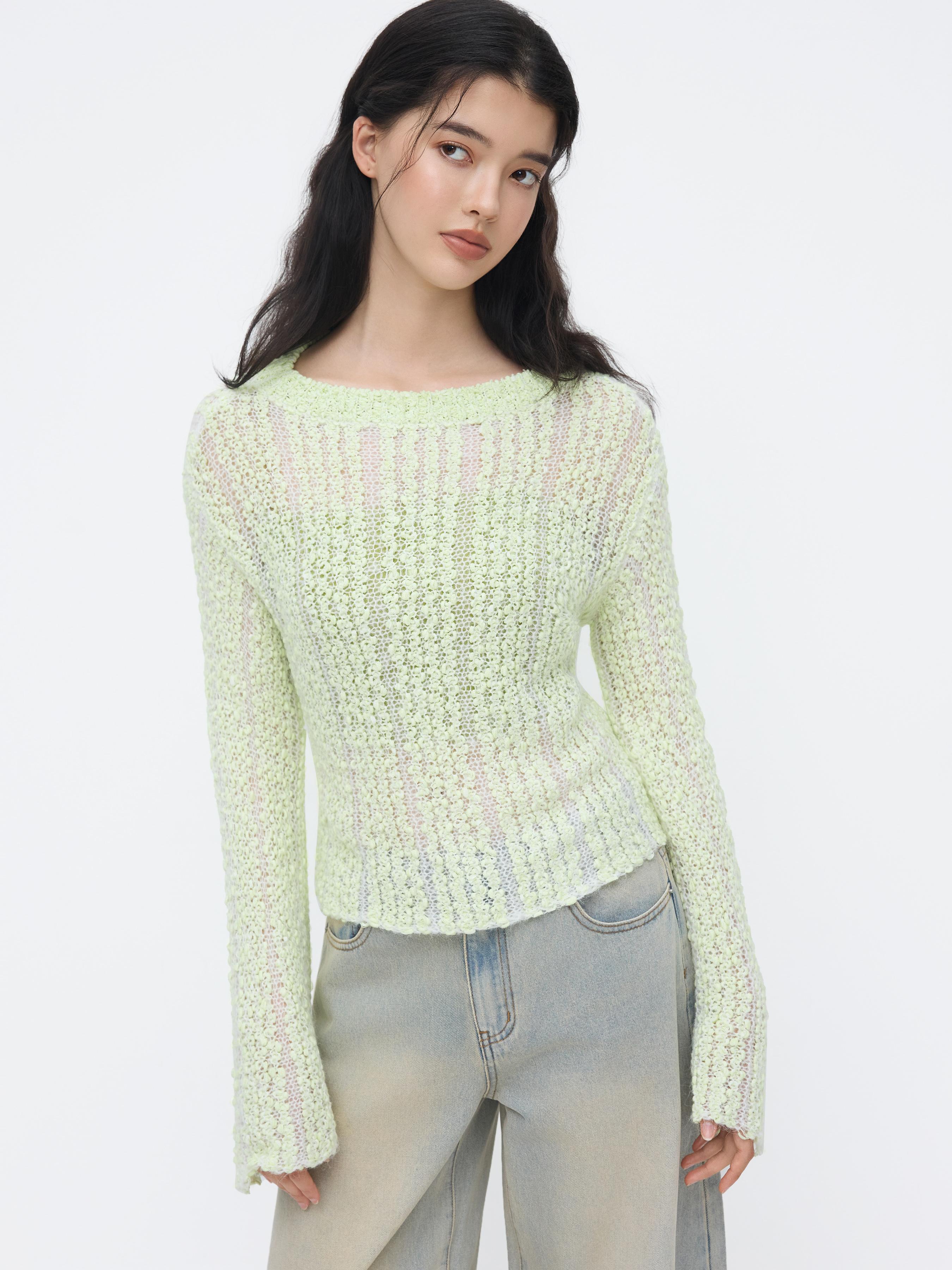 Knit Crochet Boat Neck Long Sleeve Oversized Top by CIDER