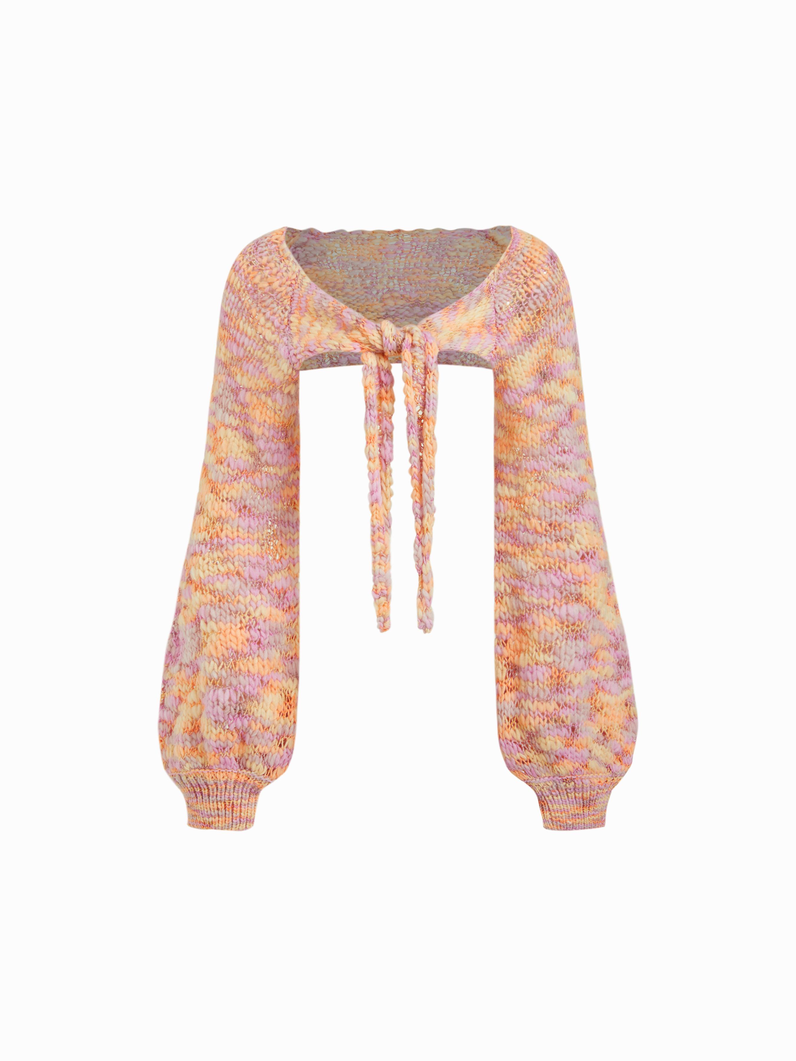 Knit Crochet Round Neckline Knotted Long Sleeve Crop Top by CIDER Knit Crochet Round Neckline Knotted Long Sleeve Crop Top by CIDER