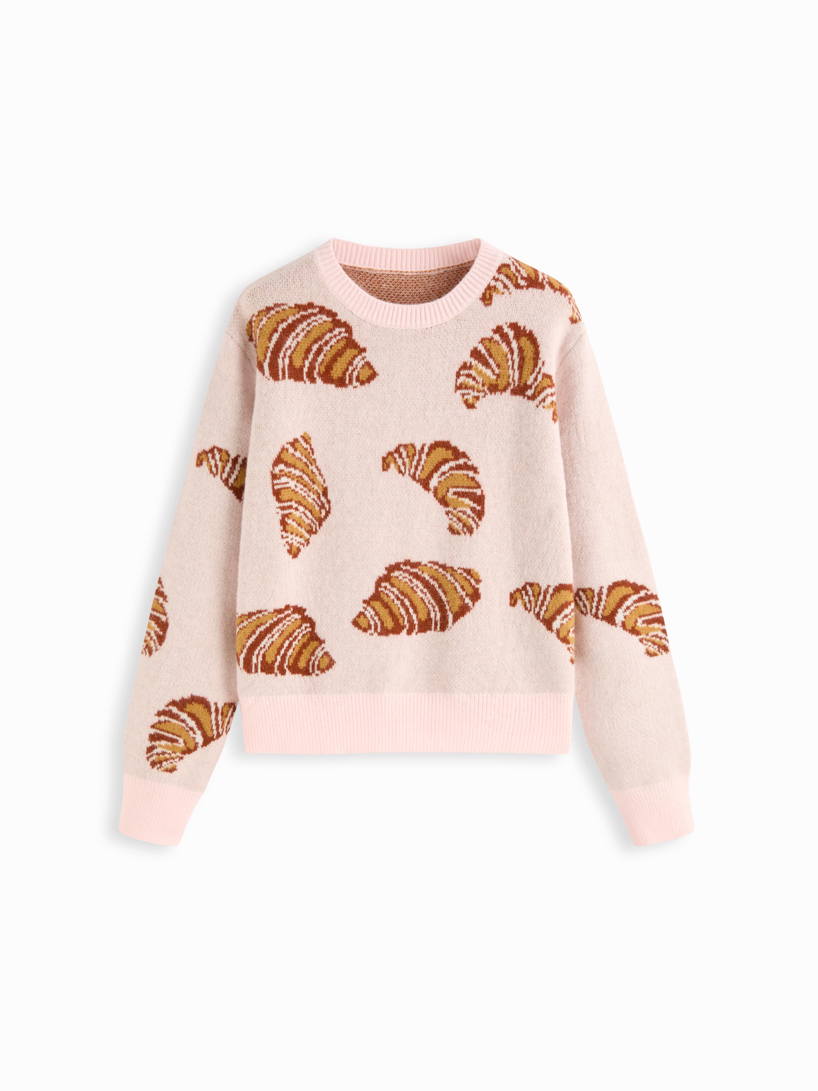 Knit Croissant Pattern Oversized Sweater by CIDER