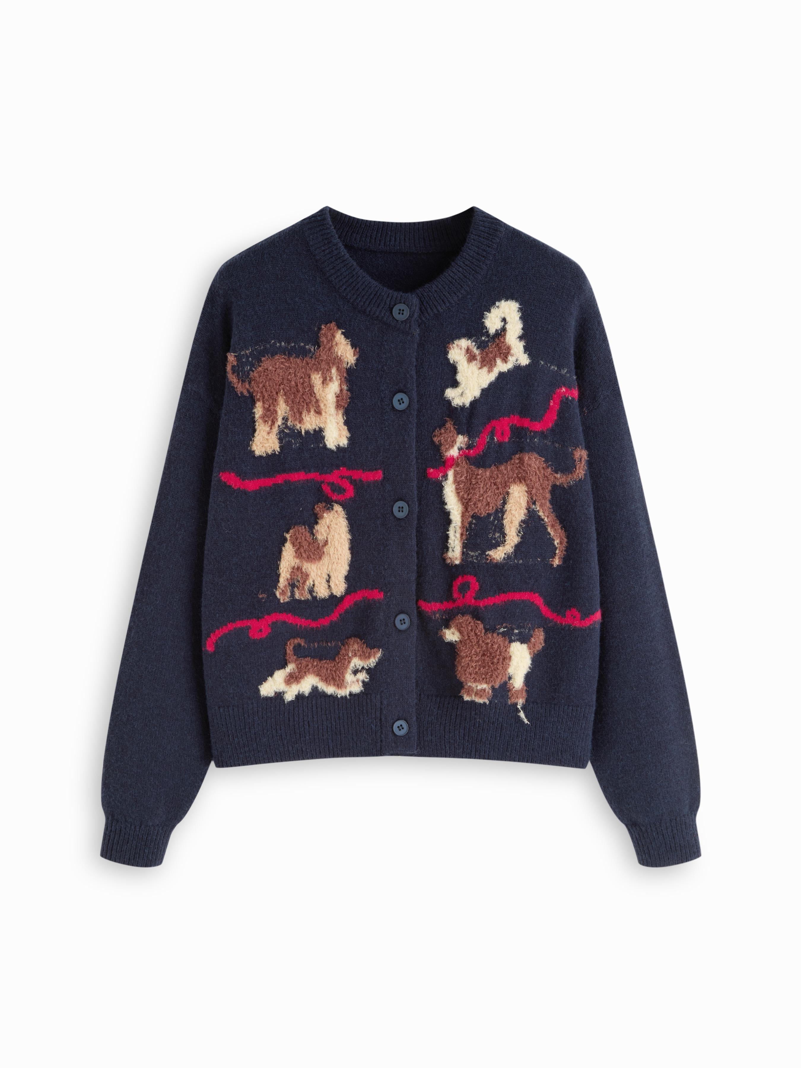 Knit Cute Dog Pattern Embroidery Oversized Cardigan by CIDER