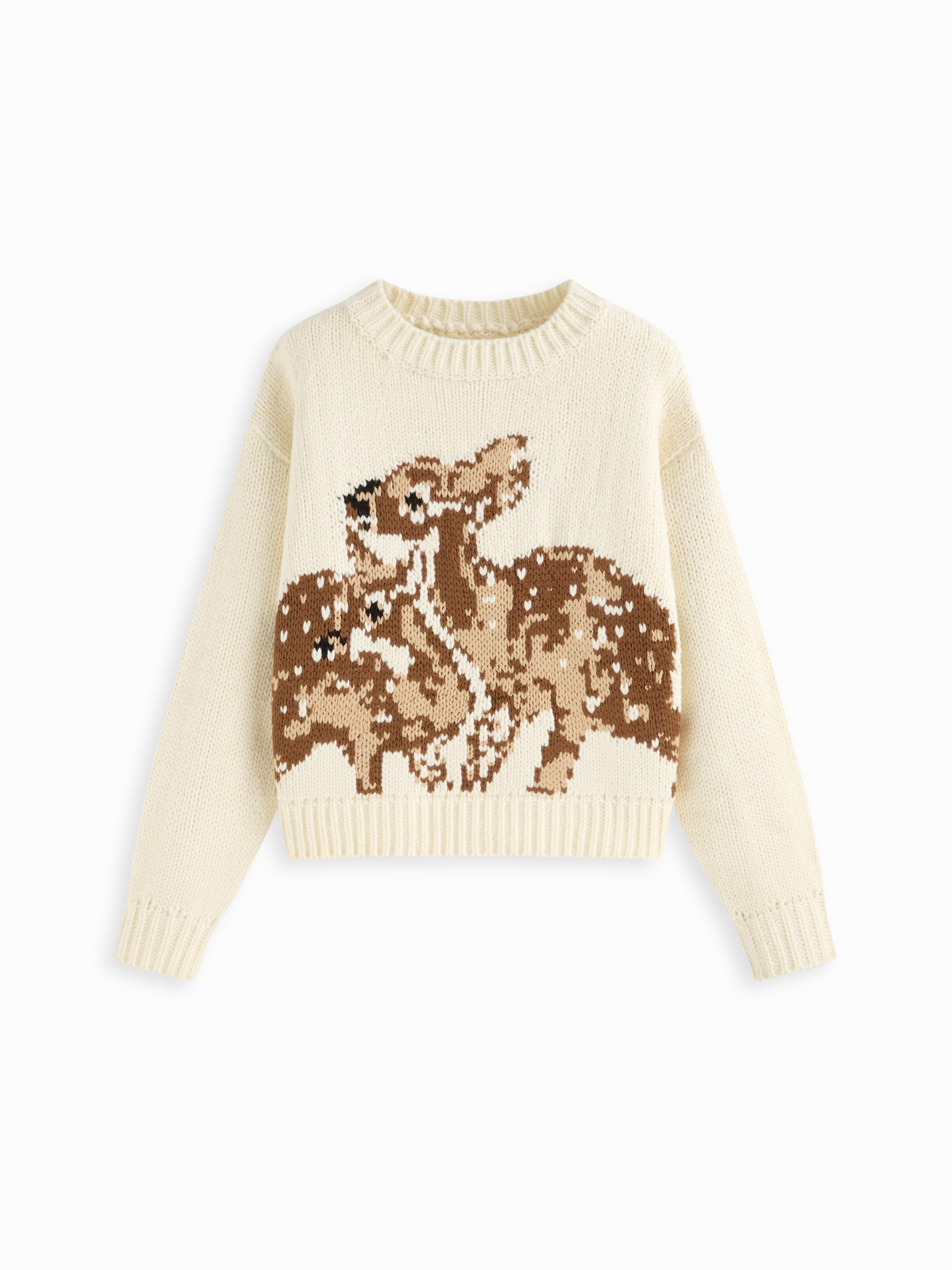 Knit Deer Pattern Round Neckline Long Sleeve Oversized Top by CIDER