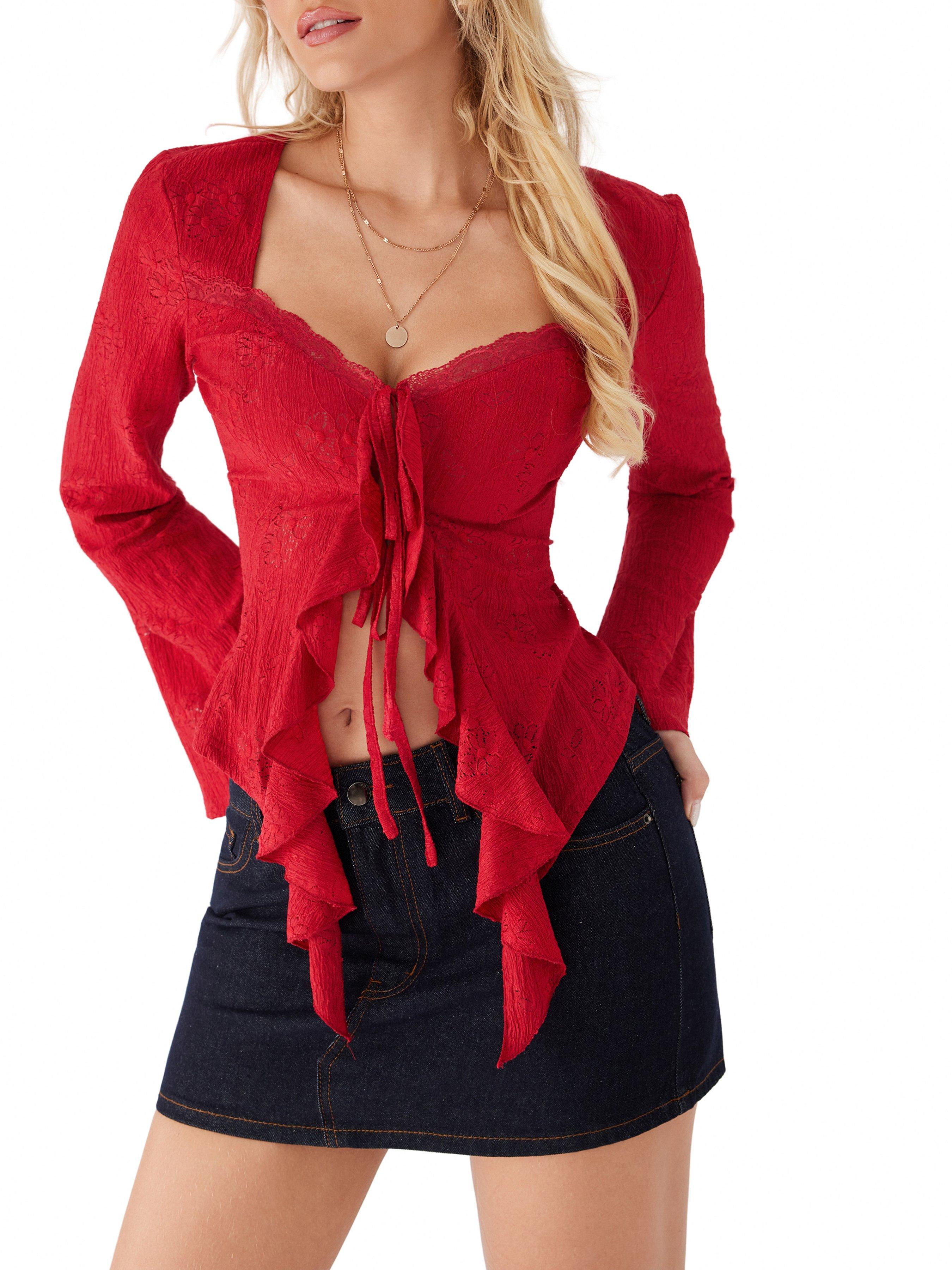 Knit Fabric Sweetheart Solid Long Sleeve Tops by CIDER