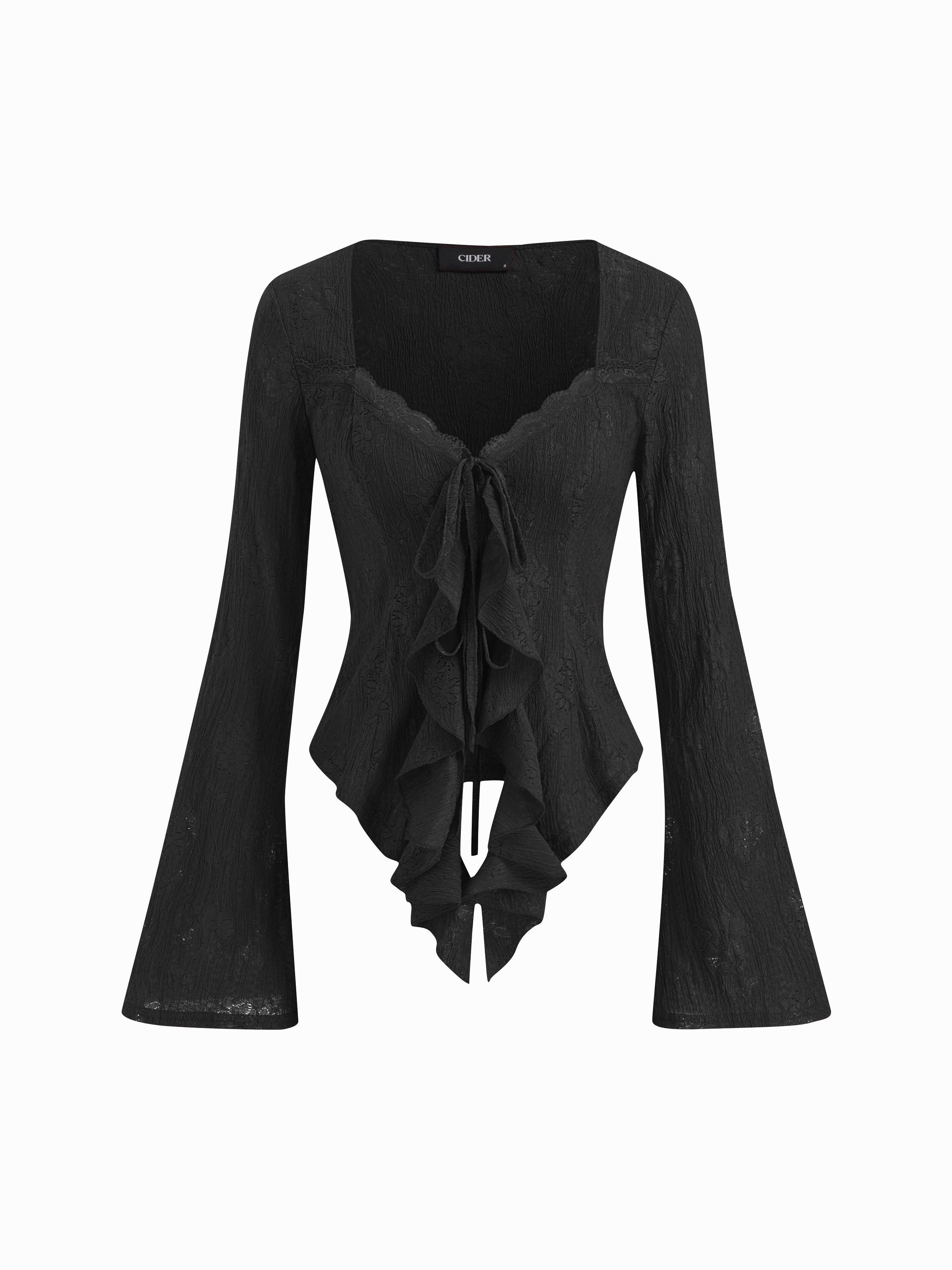 Knit Fabric Sweetheart Solid Long Sleeve Tops by CIDER
