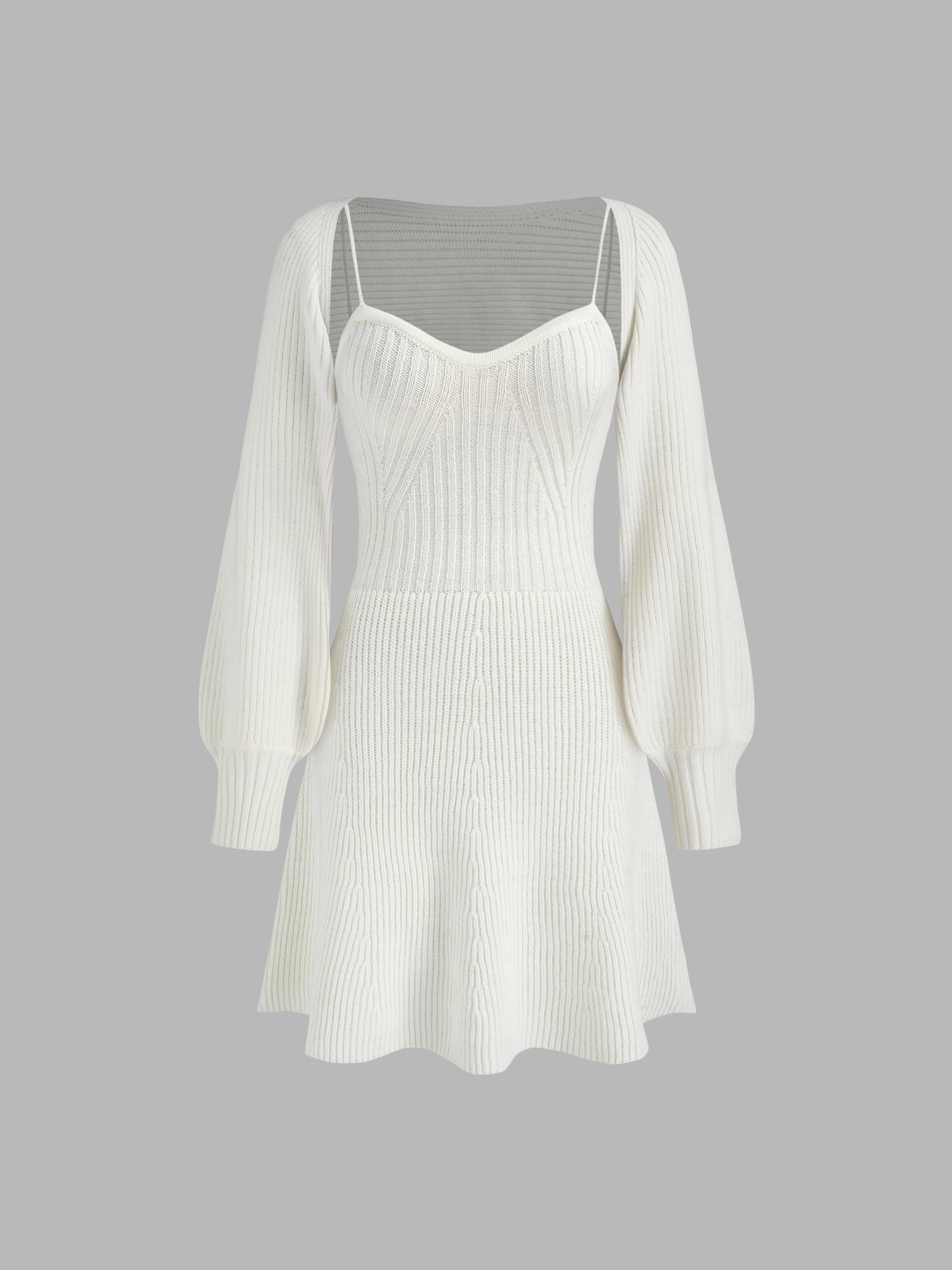 Knit Fabric V-neck Solid Dresses with Shrug by CIDER Knit Fabric V-neck Solid Dresses with Shrug by CIDER