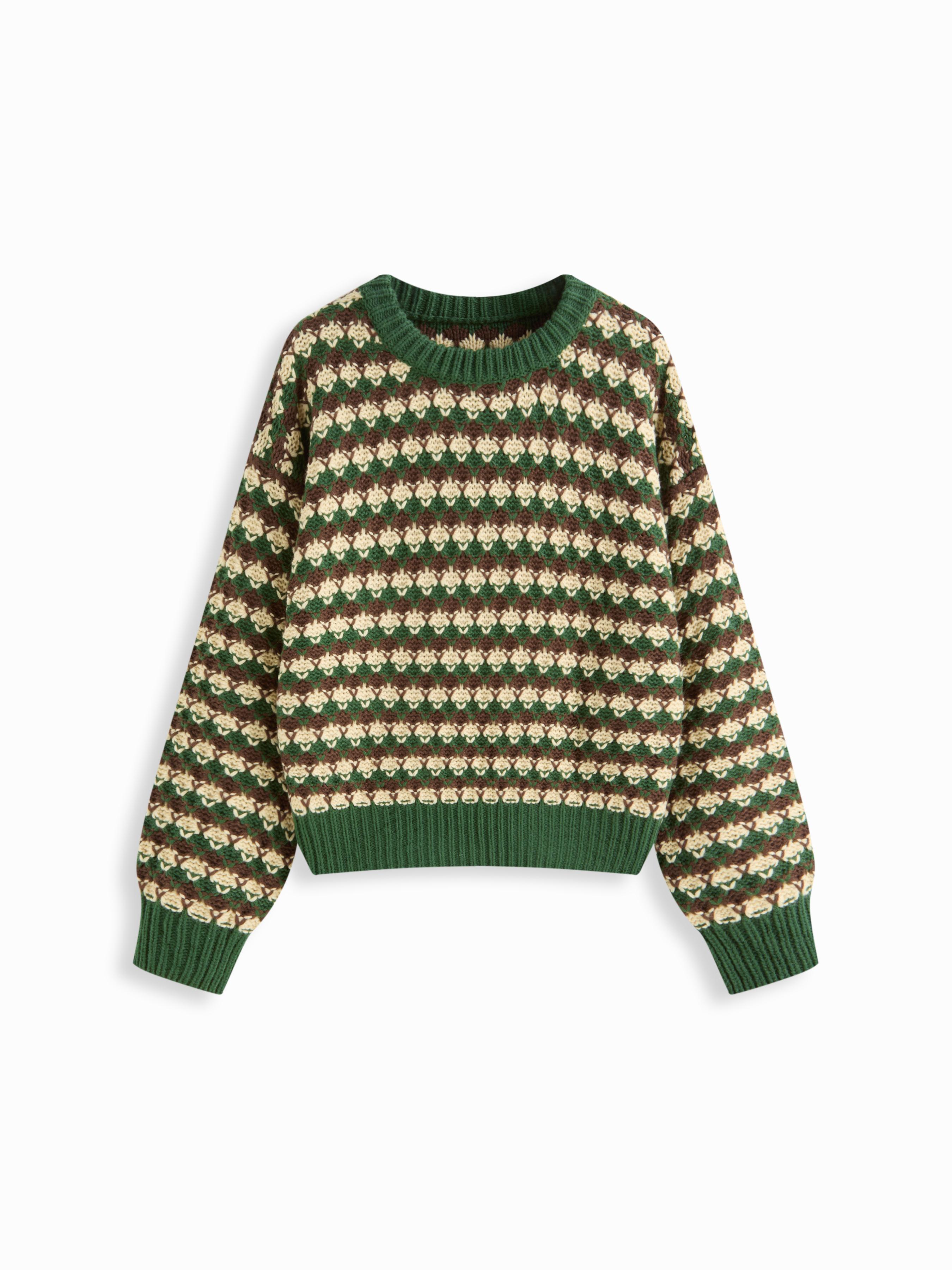 Knit Geometric Contrasting Binding Oversized Top by CIDER