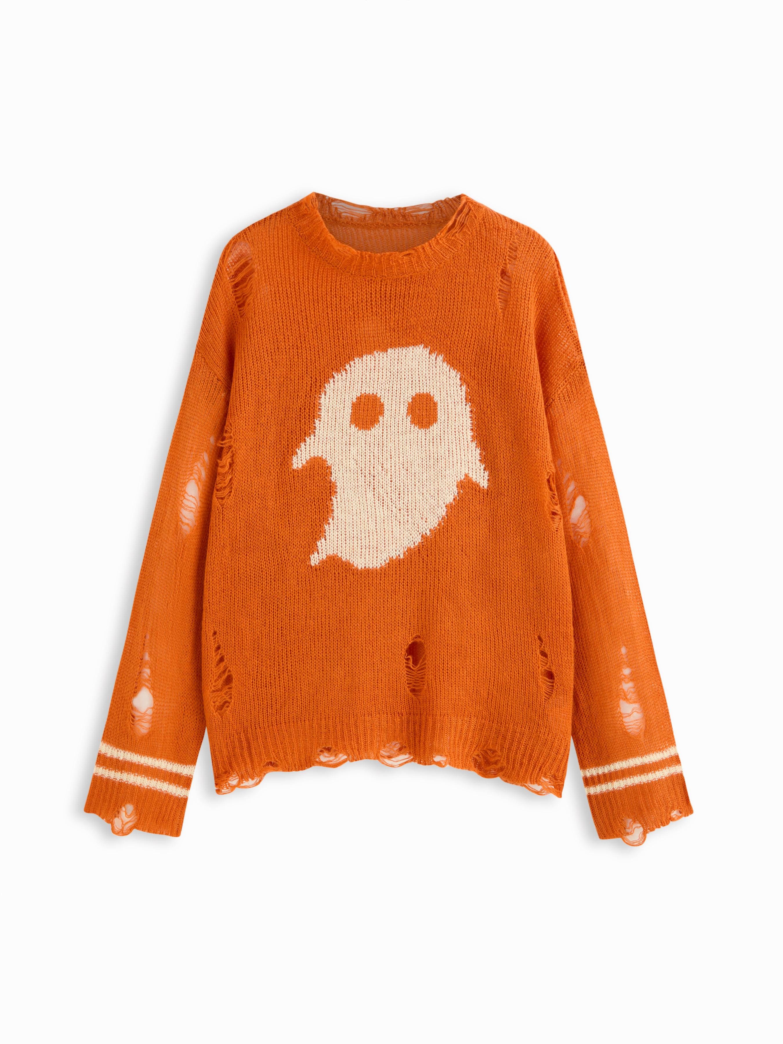 Knit Ghost Pattern Stripe Ripped Oversized Top by CIDER