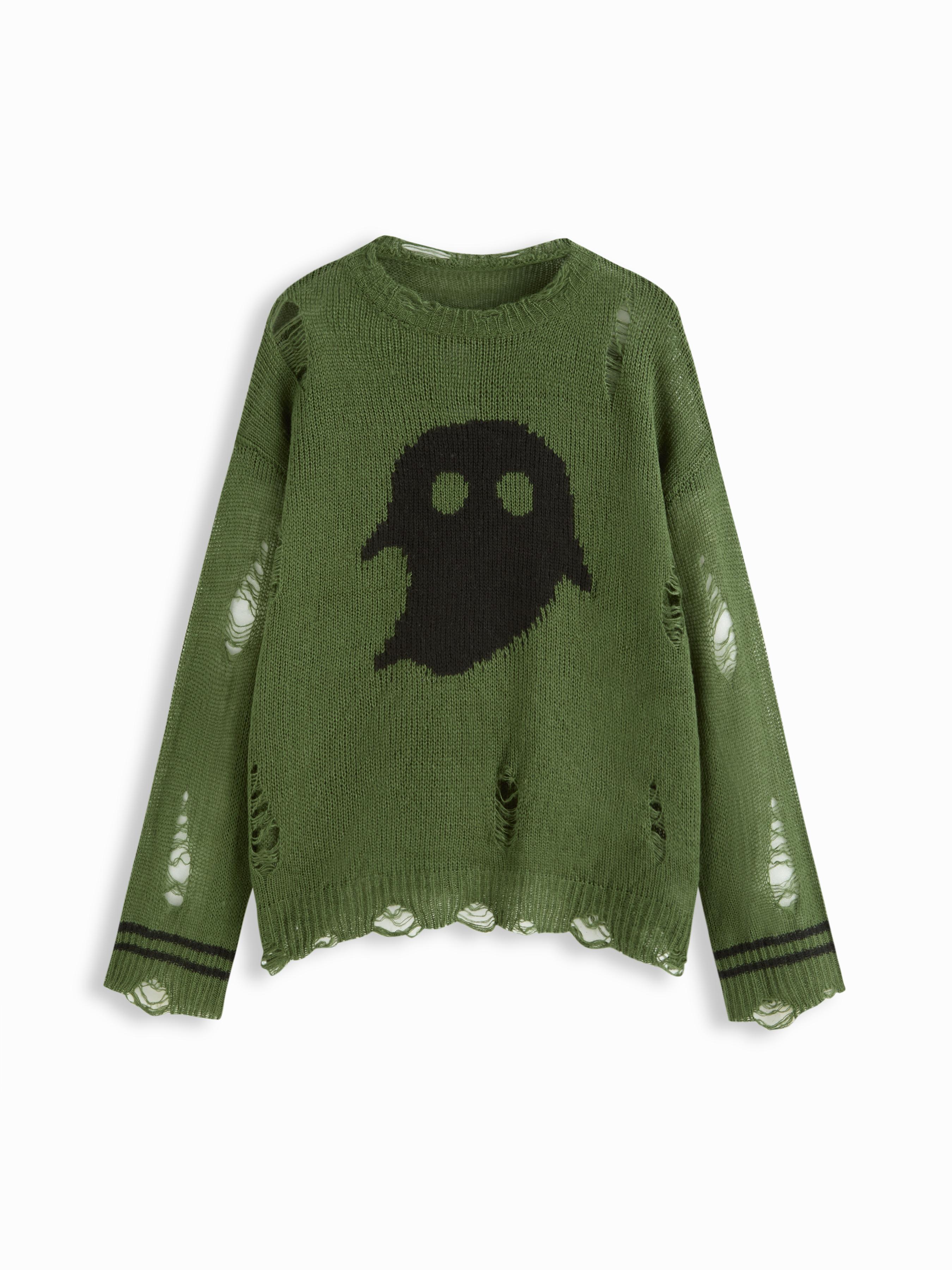 Knit Ghost Pattern Stripe Ripped Oversized Top by CIDER