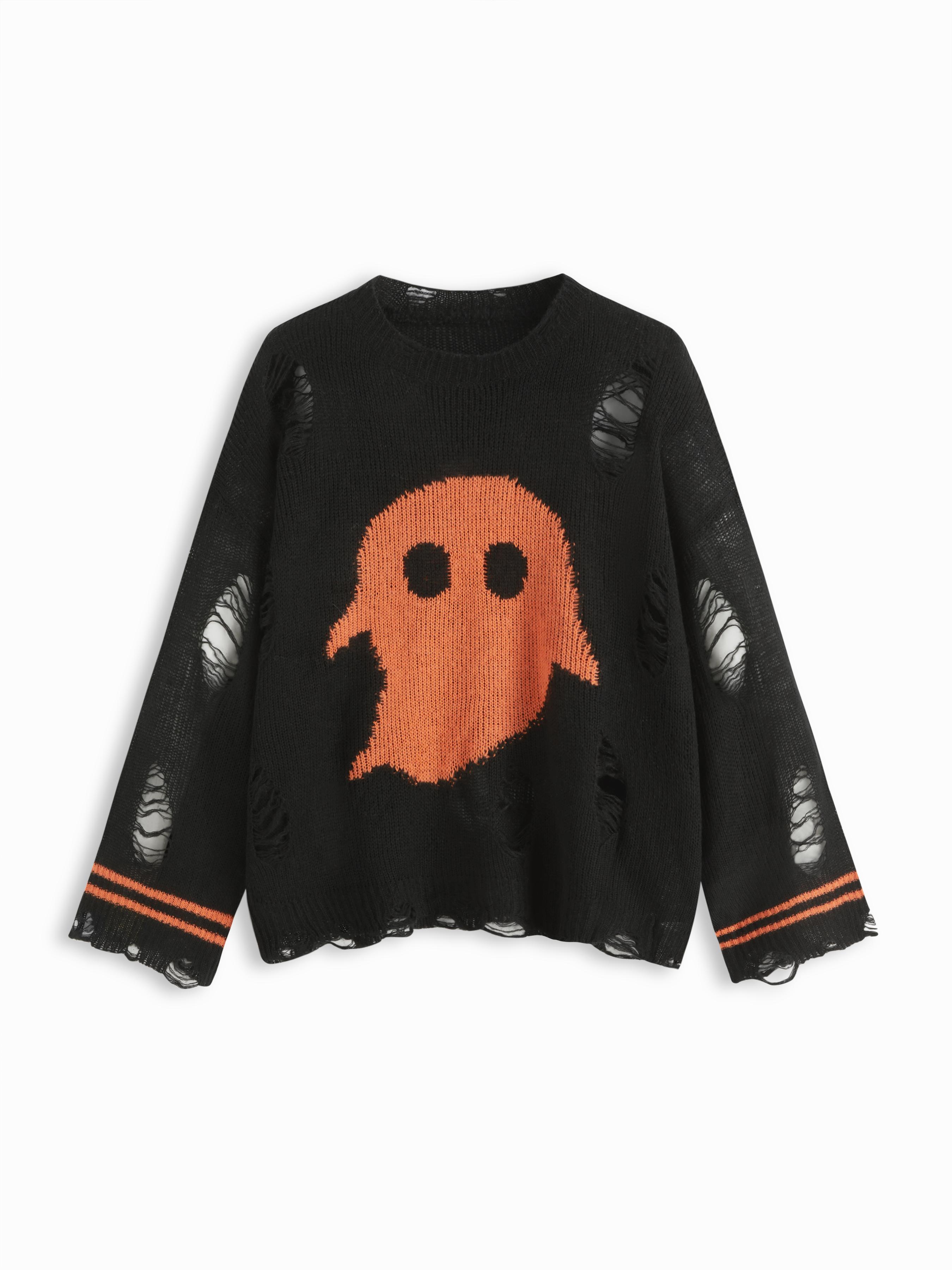 Knit Ghost Pattern Stripe Ripped Oversized Top Curve & Plus by CIDER