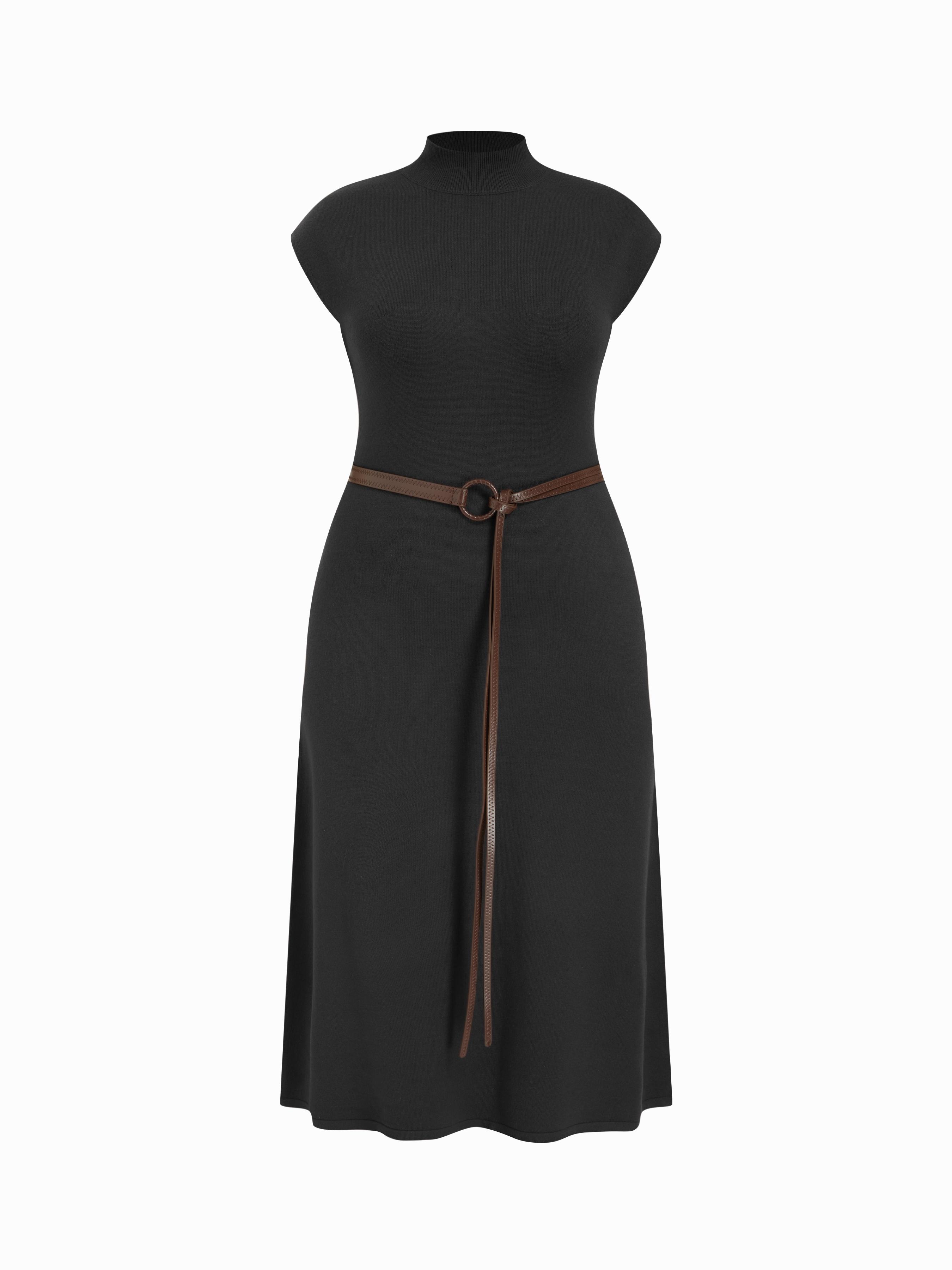 Knit High Neck A-line Maxi Dress With Belt Curve & Plus by CIDER