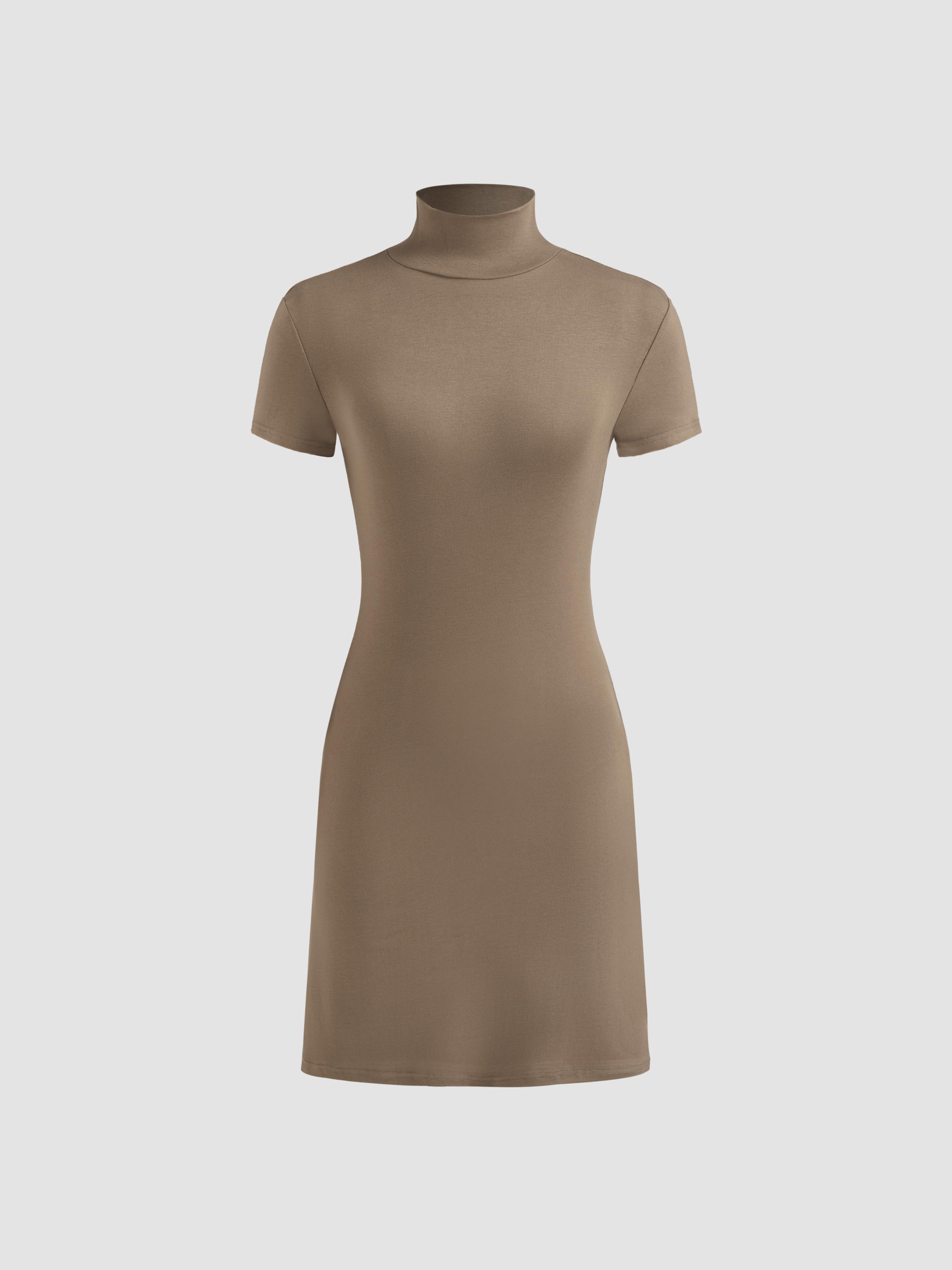 Knit High Neck Solid Mini Dress by CIDER