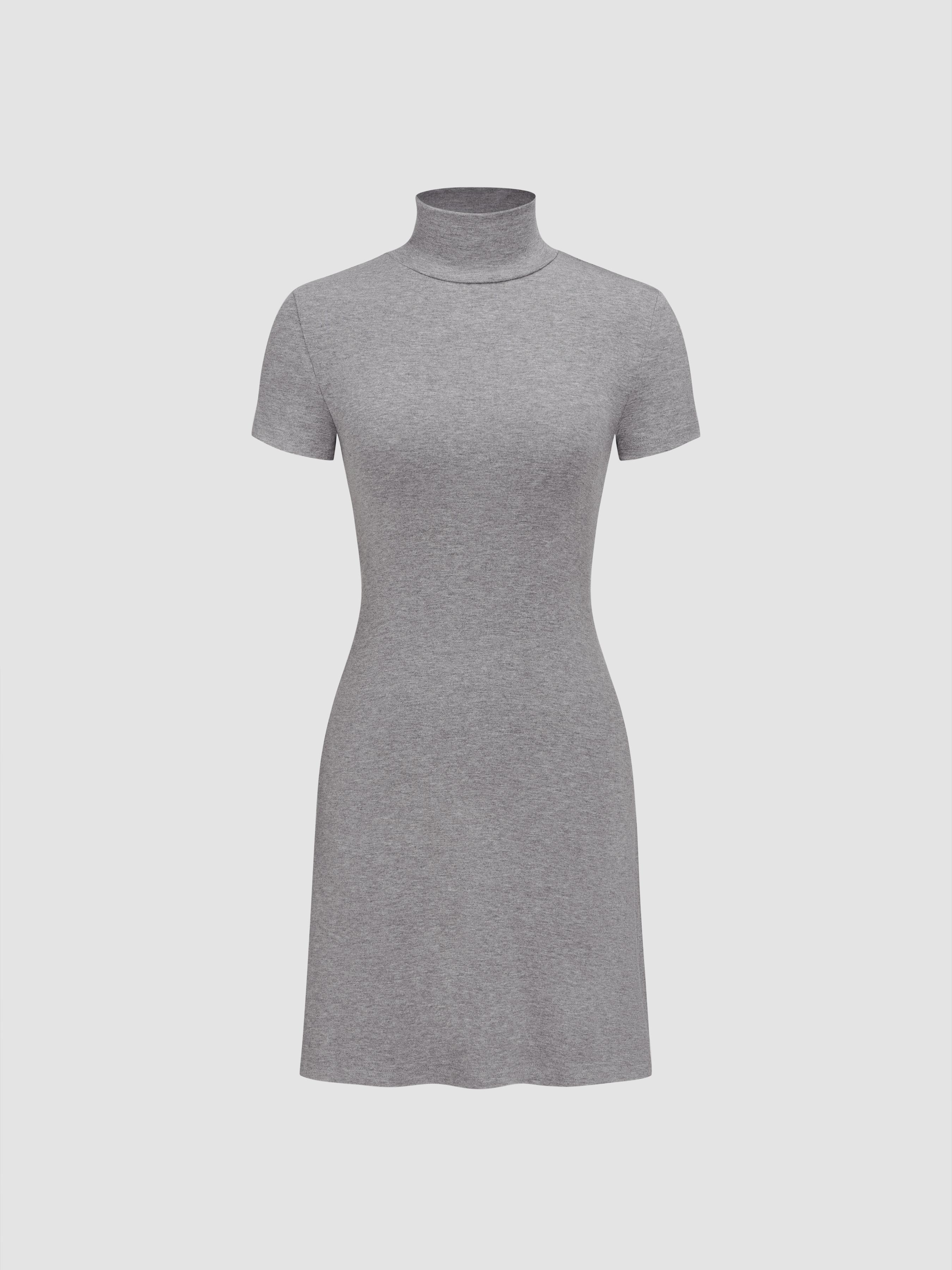 Knit High Neck Solid Mini Dress by CIDER