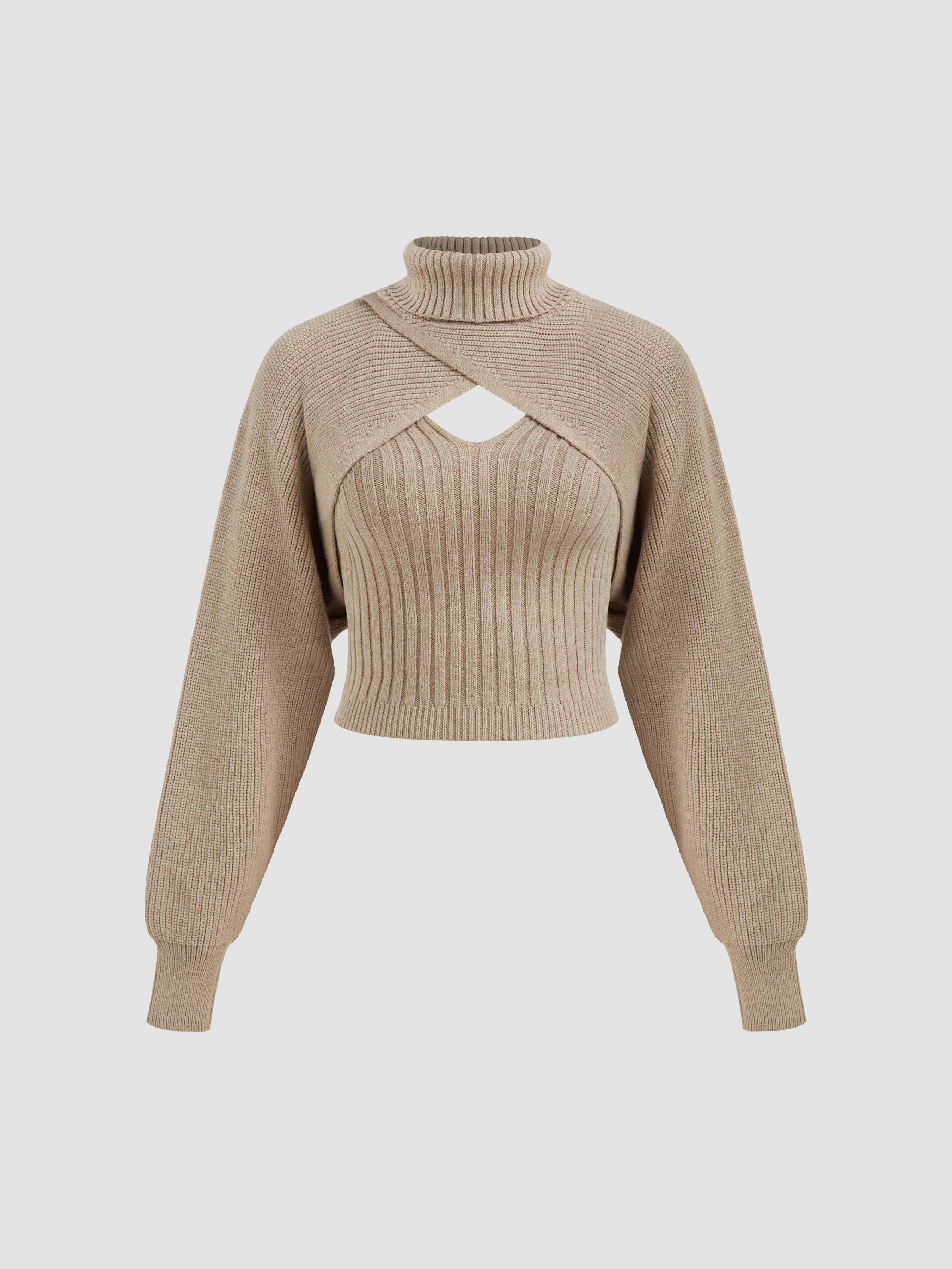 Knit High Neck Wrap Shrug & Cami Top by CIDER
