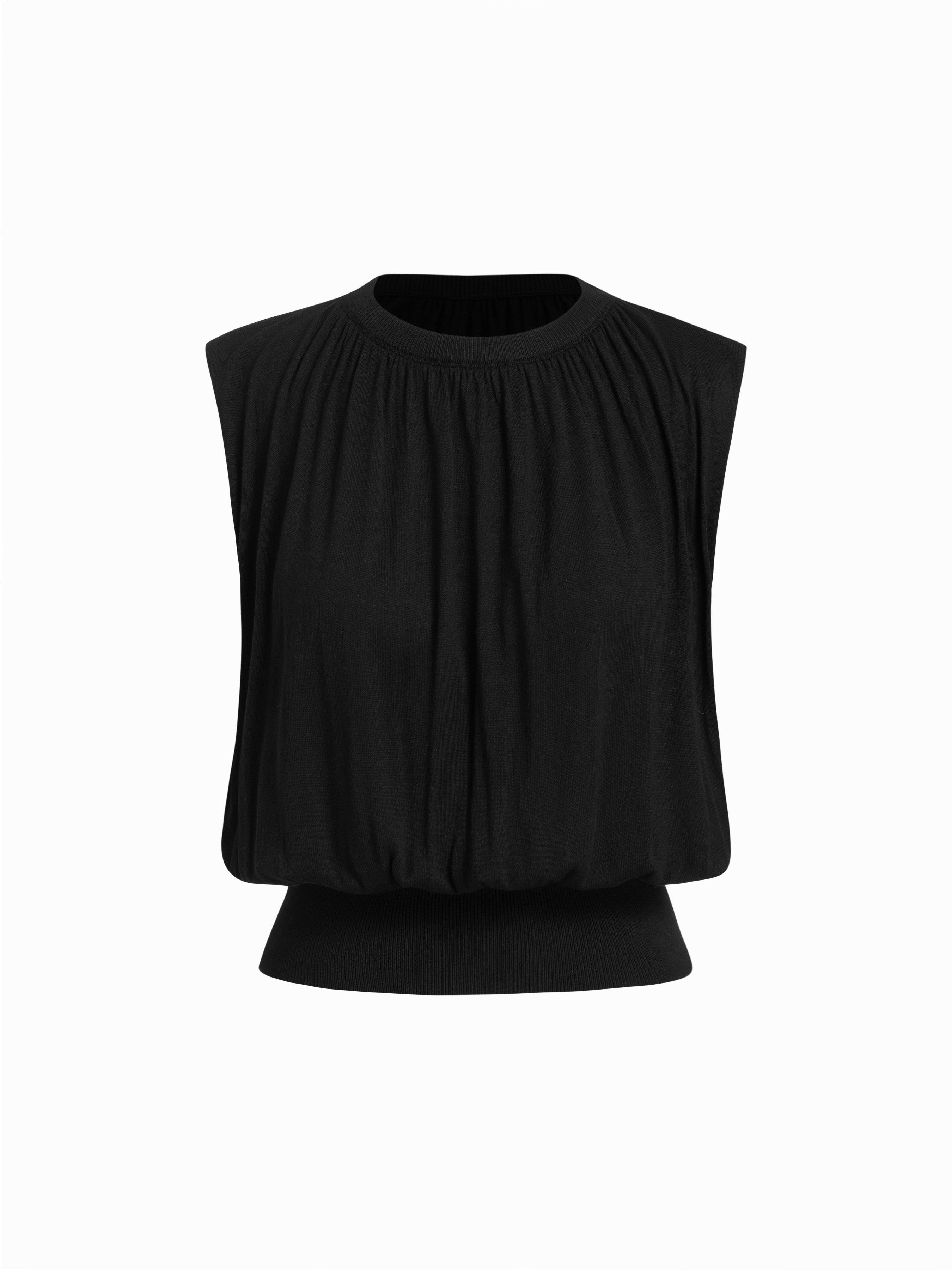 Knit High Stretch Round Neckline Drawstring Top by CIDER