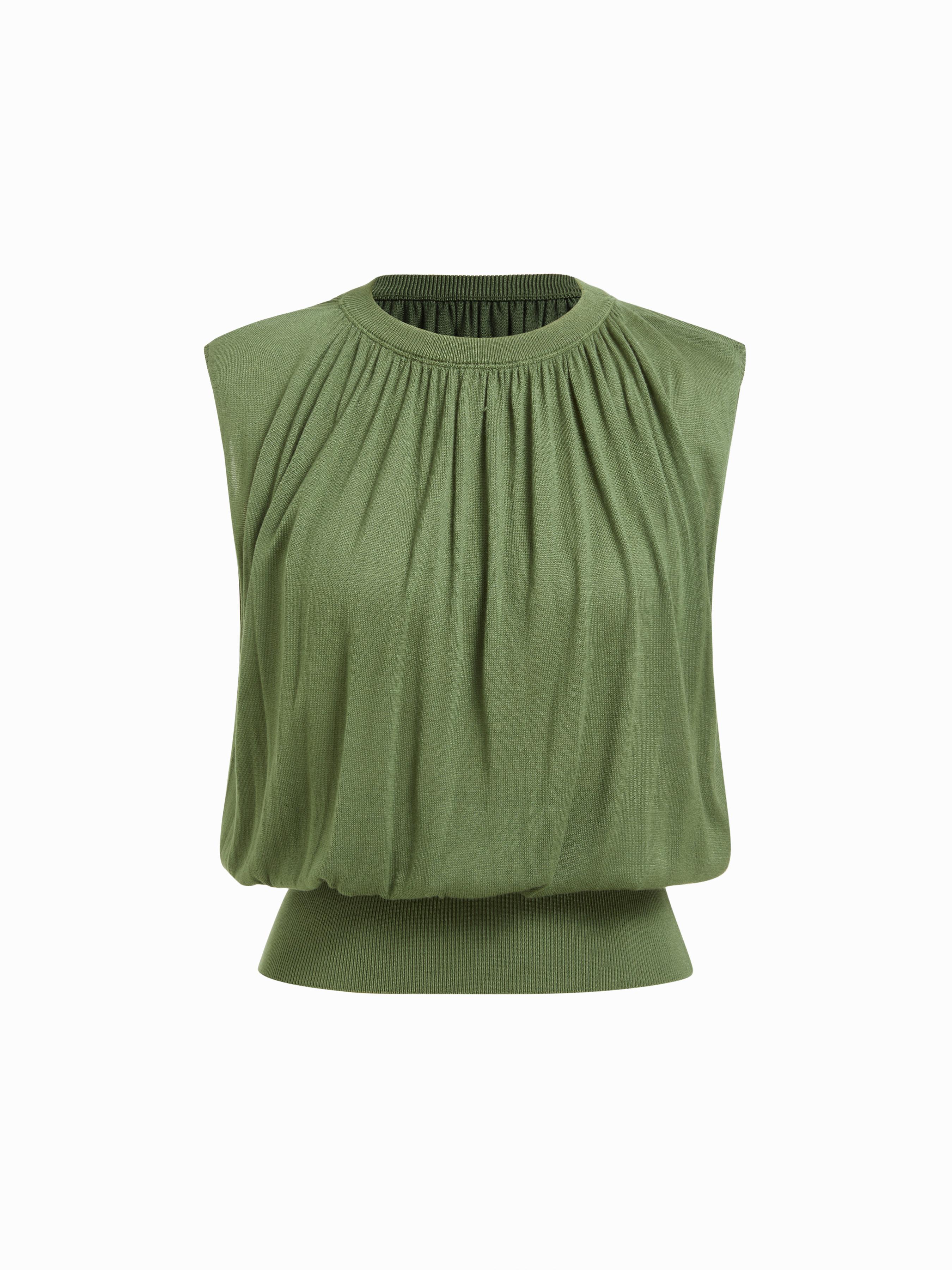 Knit High Stretch Round Neckline Drawstring Top by CIDER