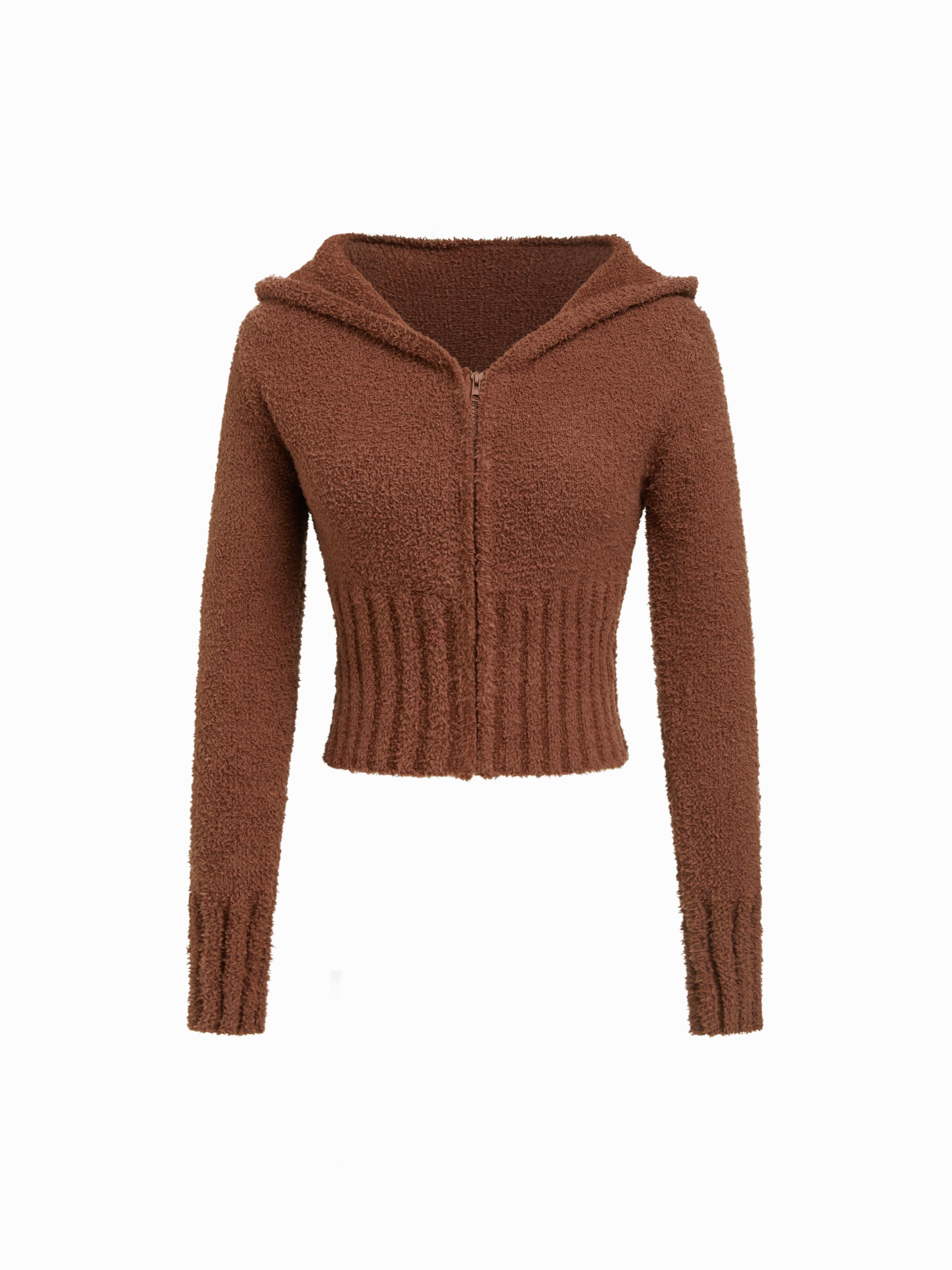 Knit Hooded Long Sleeve Zip Through Cardigan by CIDER