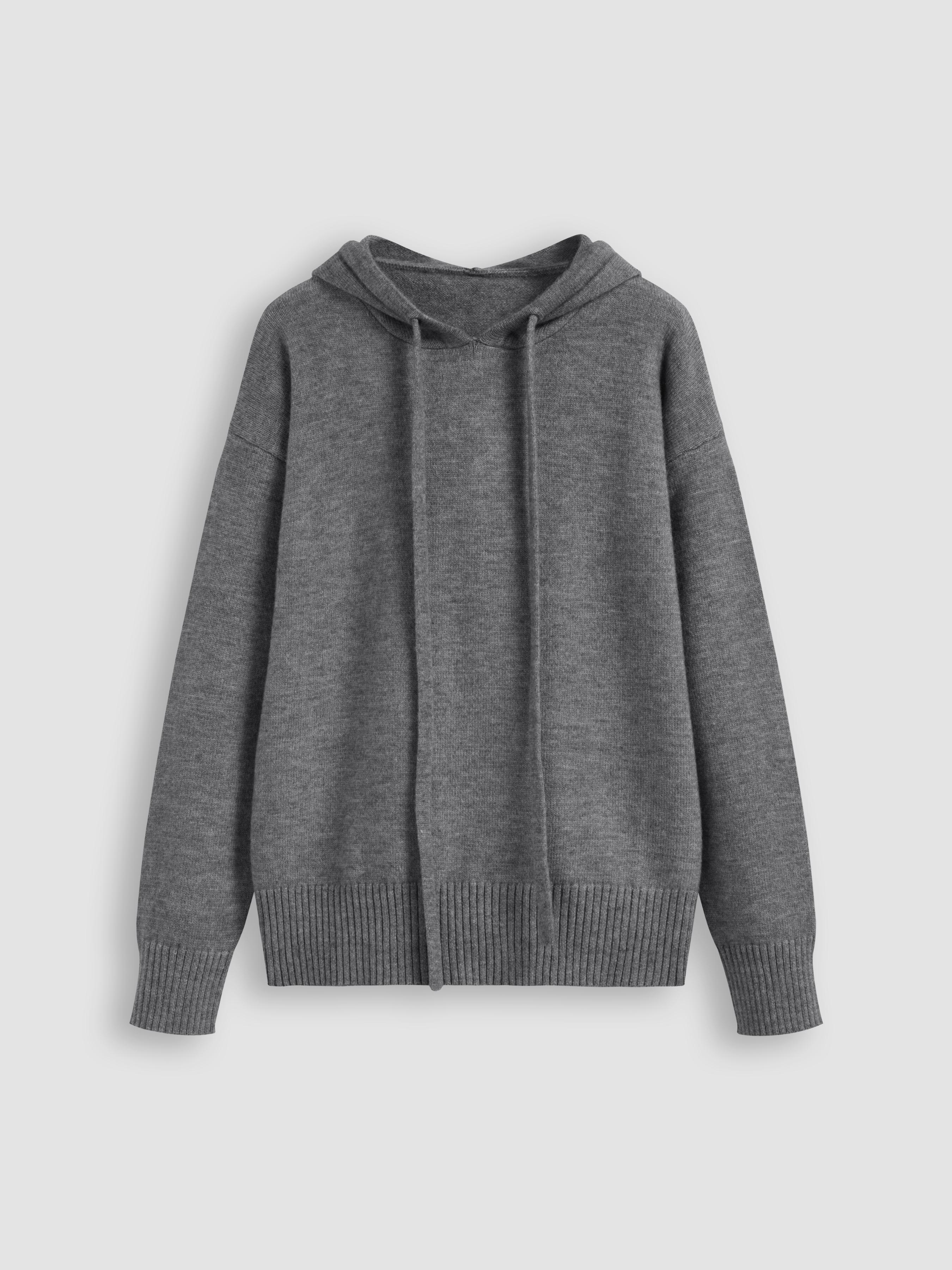 Knit Hooded Solid Drawstring Long Sleeve Top by CIDER